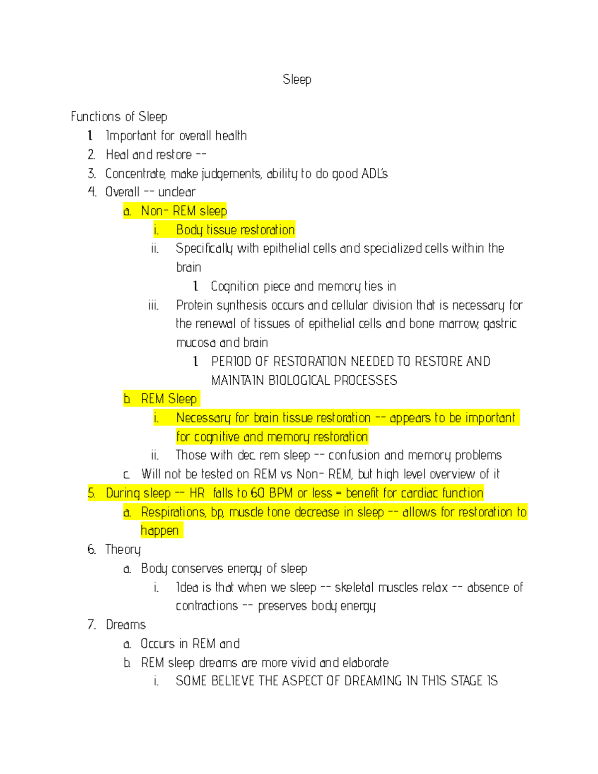 Sleep Function - Nursing HealthCare Systems Notes - Sleep Functions of ...
