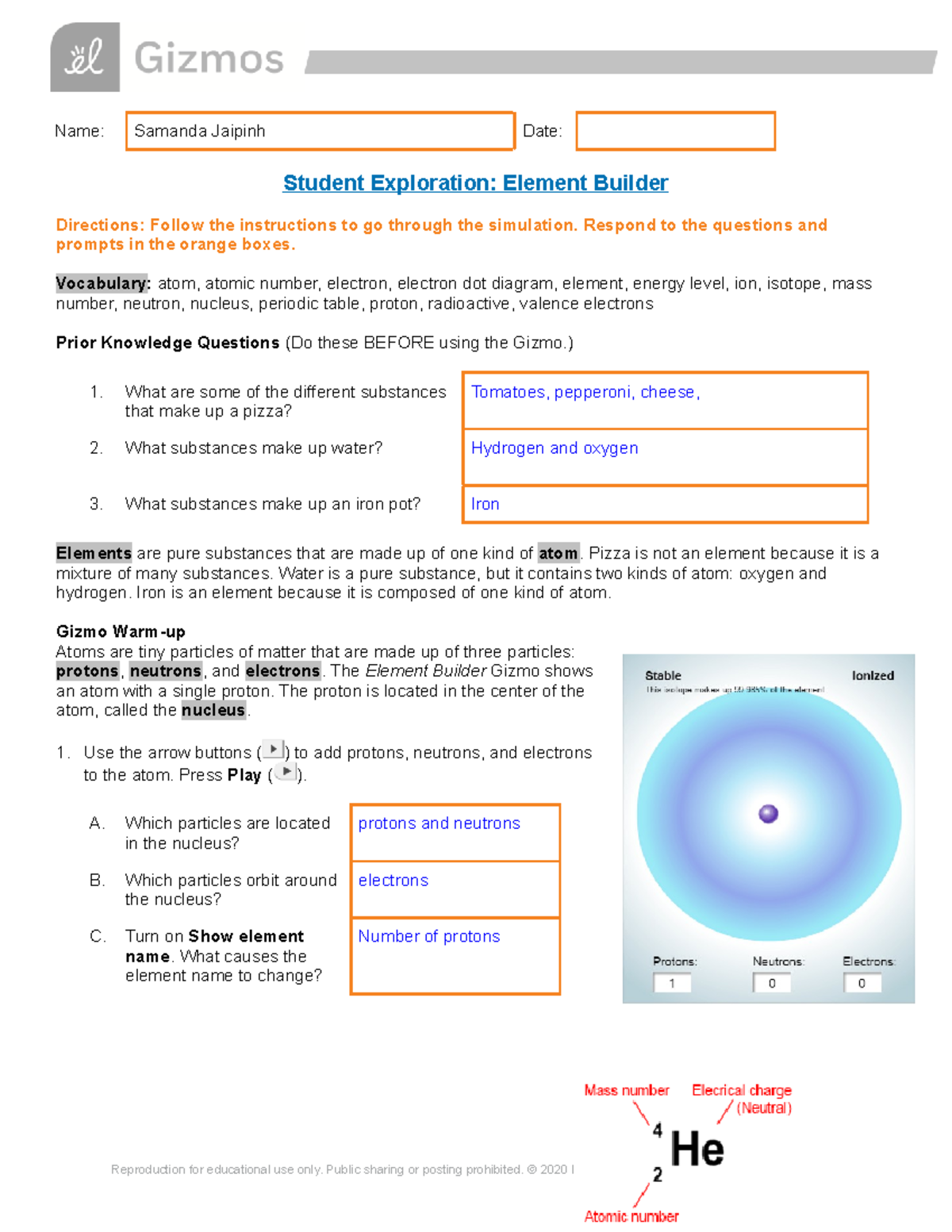 Samanda Jaiping - Gizmos Basic Chemistry Element Builder SE - Name ...