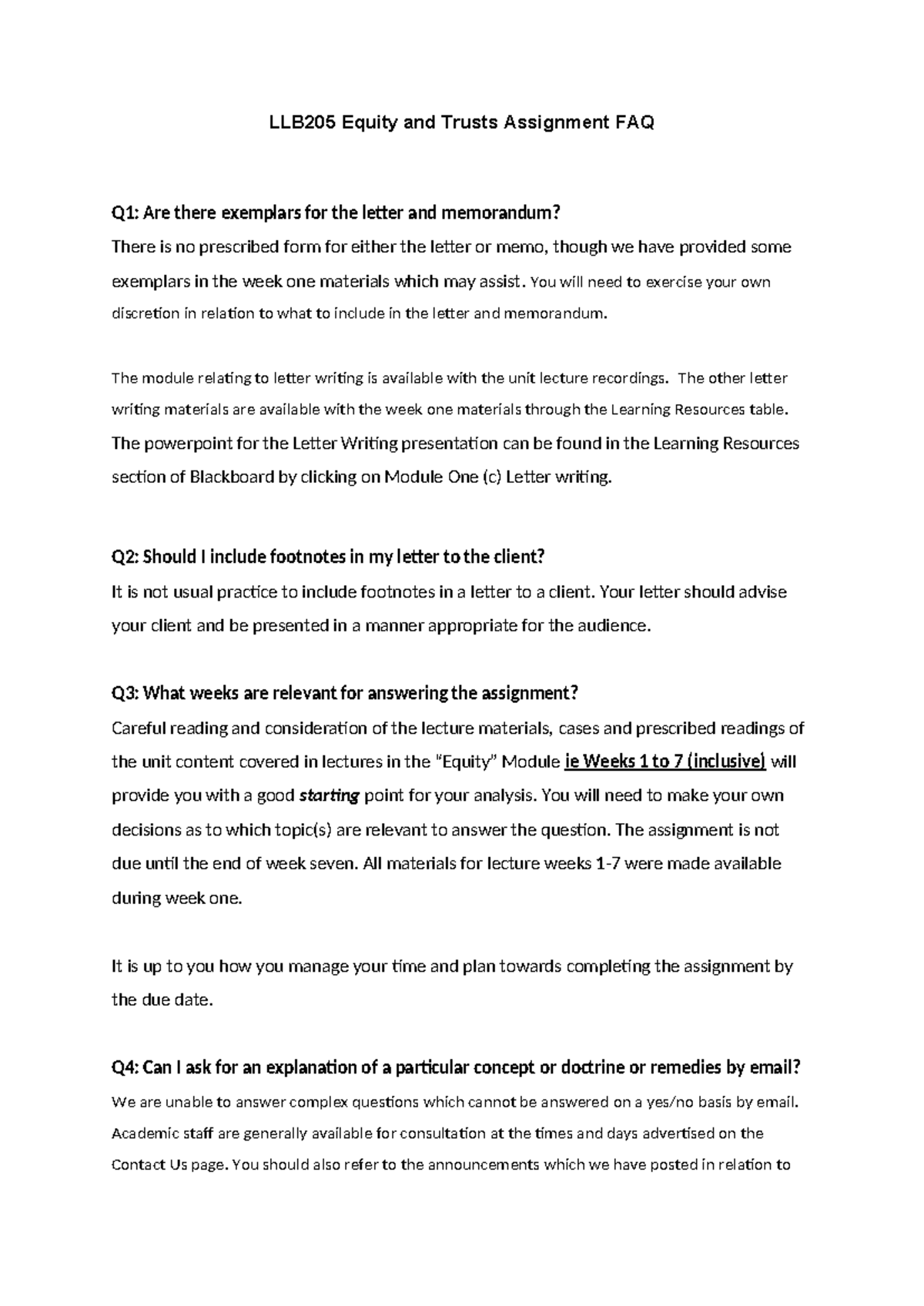 LLB205 Assignment Faqfinal 1 - LLB205 Equity and Trusts Assignment FAQ ...