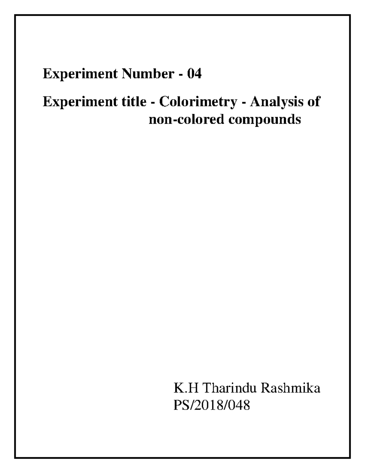 Experiment 2 PS 2018 048 - Experiment Number - 04 Experiment Title ...