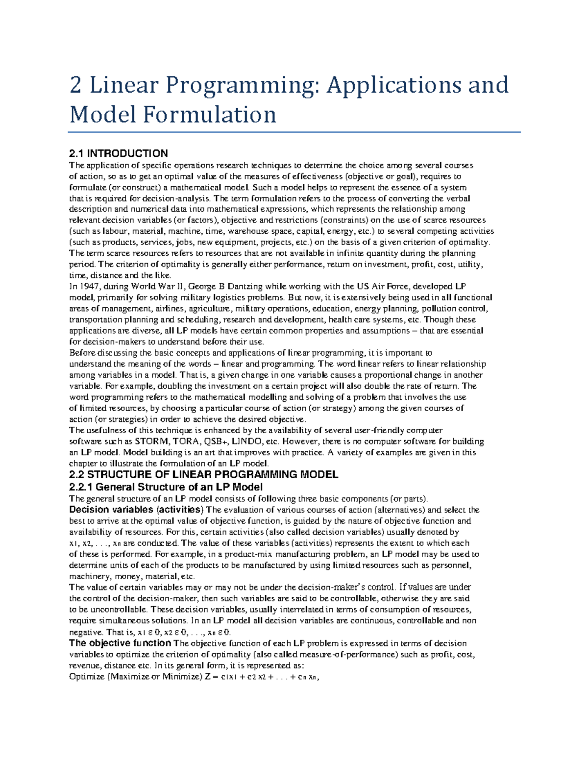 2 Linear Programming application and model - Such a model helps to ...