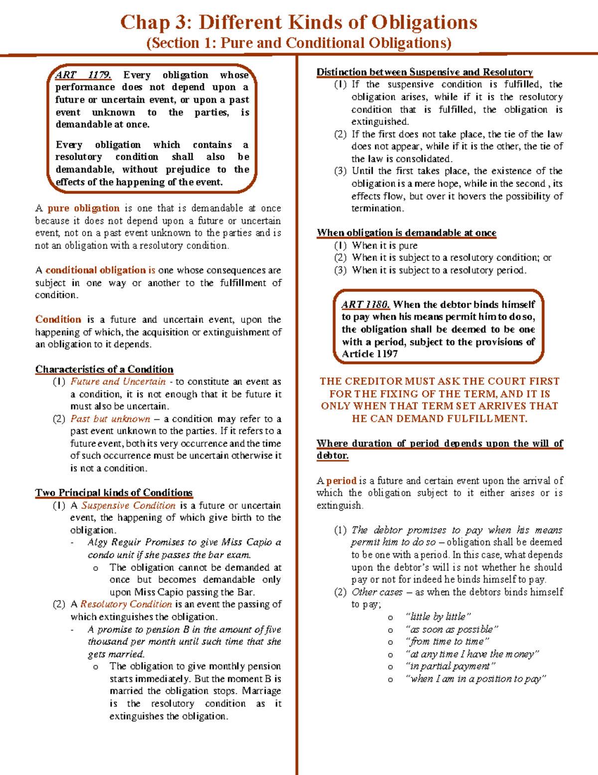 Chapter 3. Sec 1, Different Kinds of Obligation - (Section 1: Pure and ...