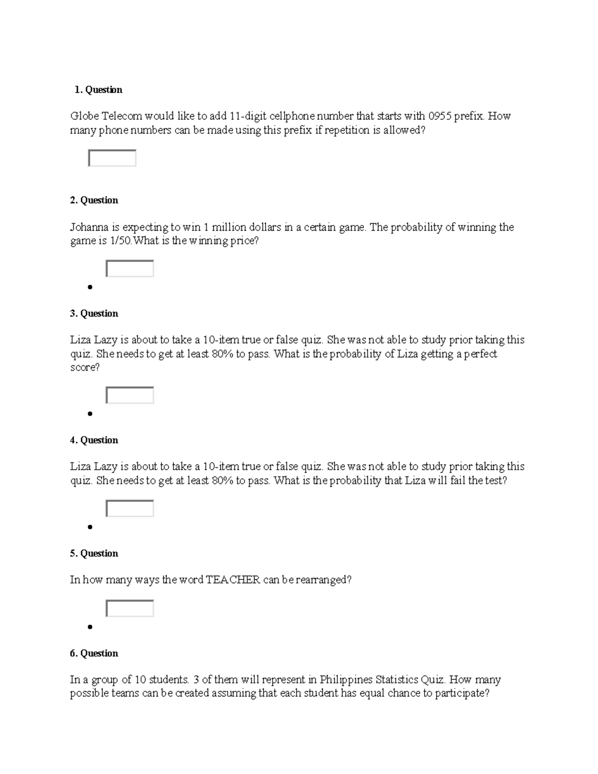 Philippine Statistics Quiz - 1. Question Globe Telecom would like to ...