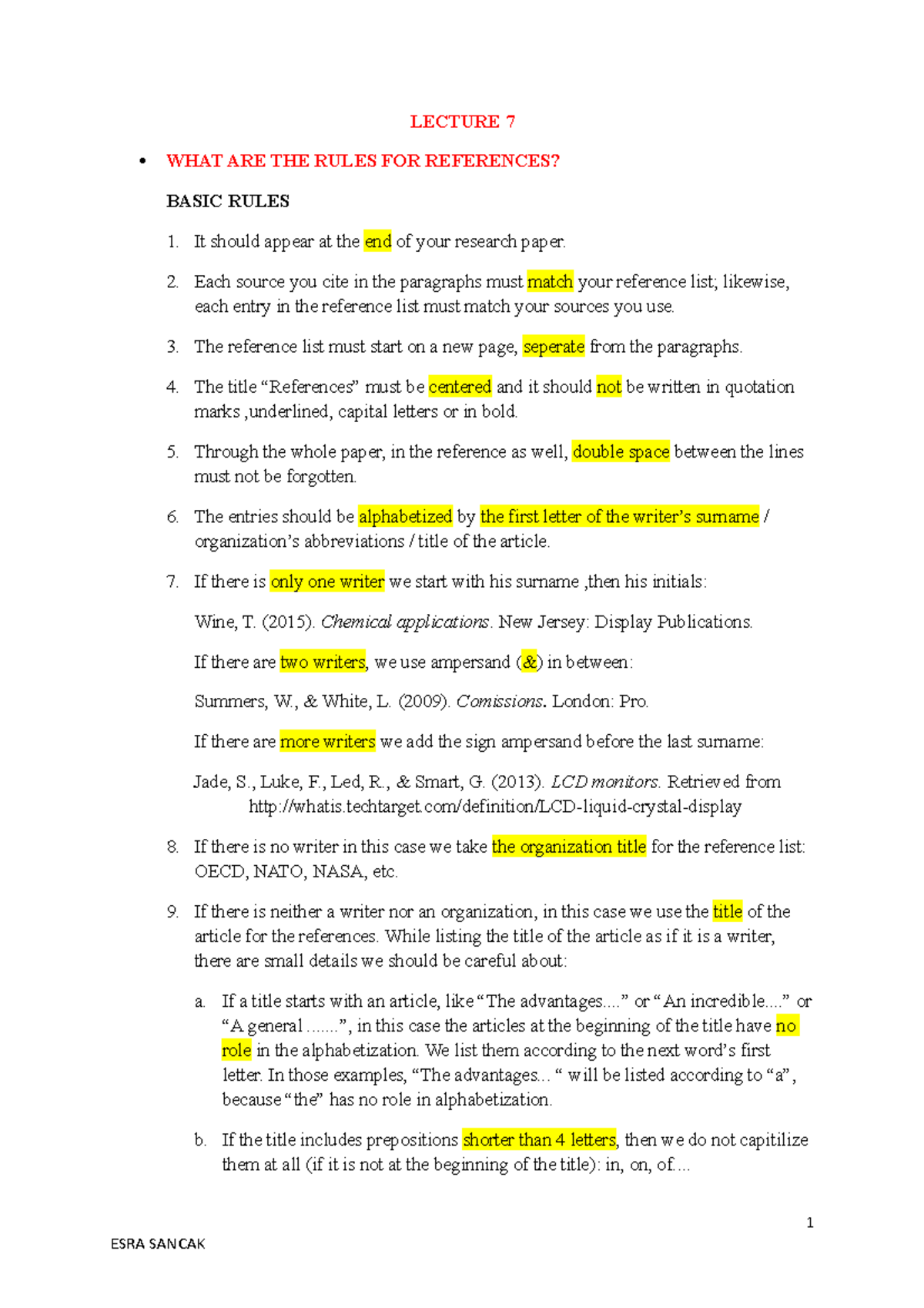 Lecture 7 - ING201 - LECTURE 7 • WHAT ARE THE RULES FOR REFERENCES ...