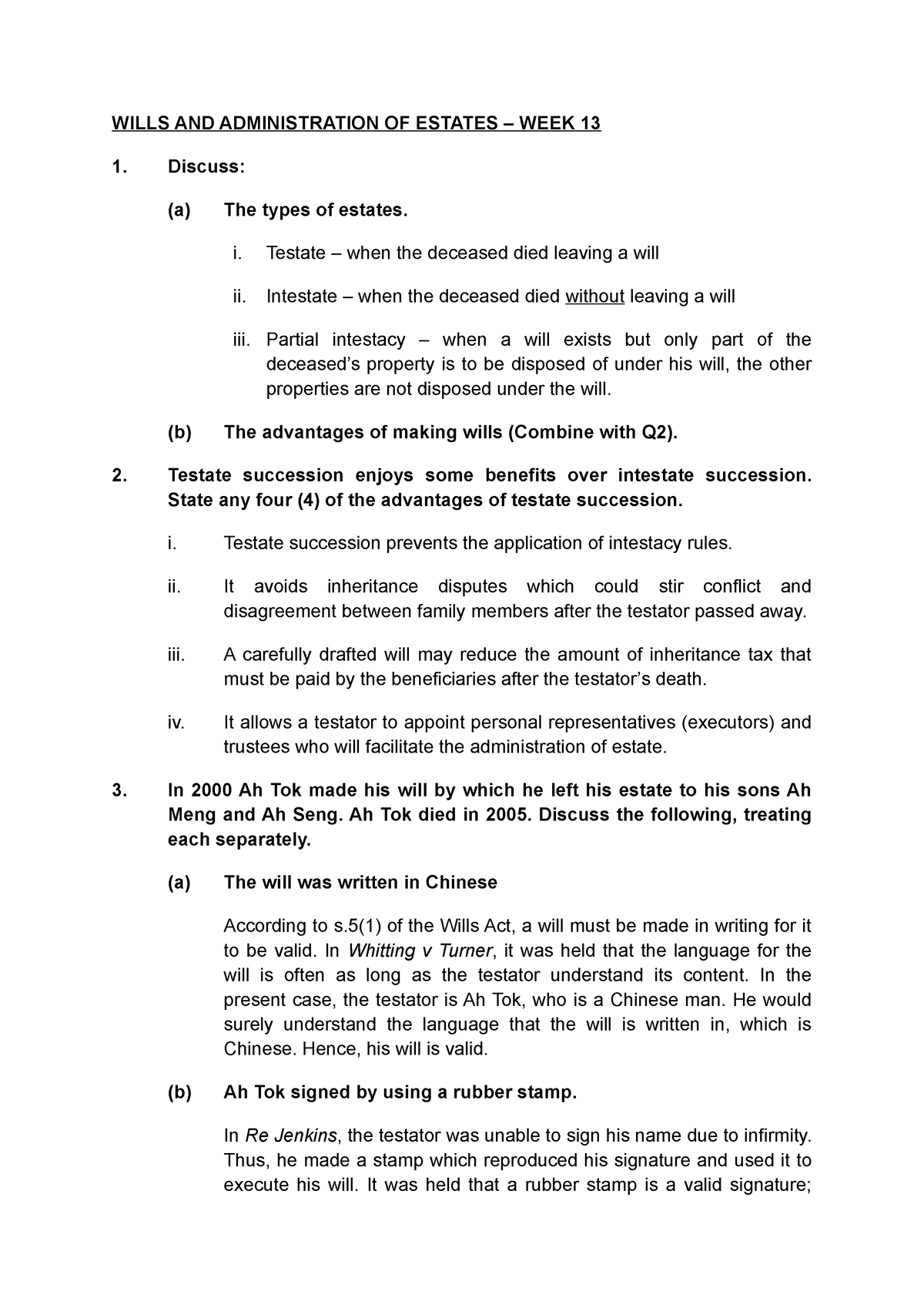 Wills AND Administration OF Estates I - WILLS AND ADMINISTRATION OF ...