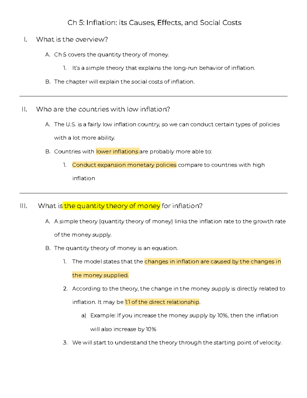 ECON 100A Ch 5 Inflation its causes, effects and social costs - Ch 5 ...