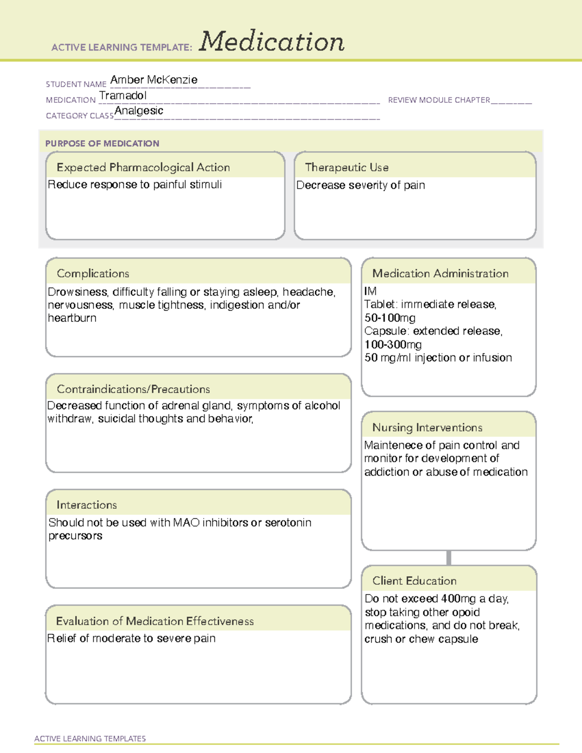 A Mc Kenzie Tramadol 051222 - ACTIVE LEARNING TEMPLATES Medication ...