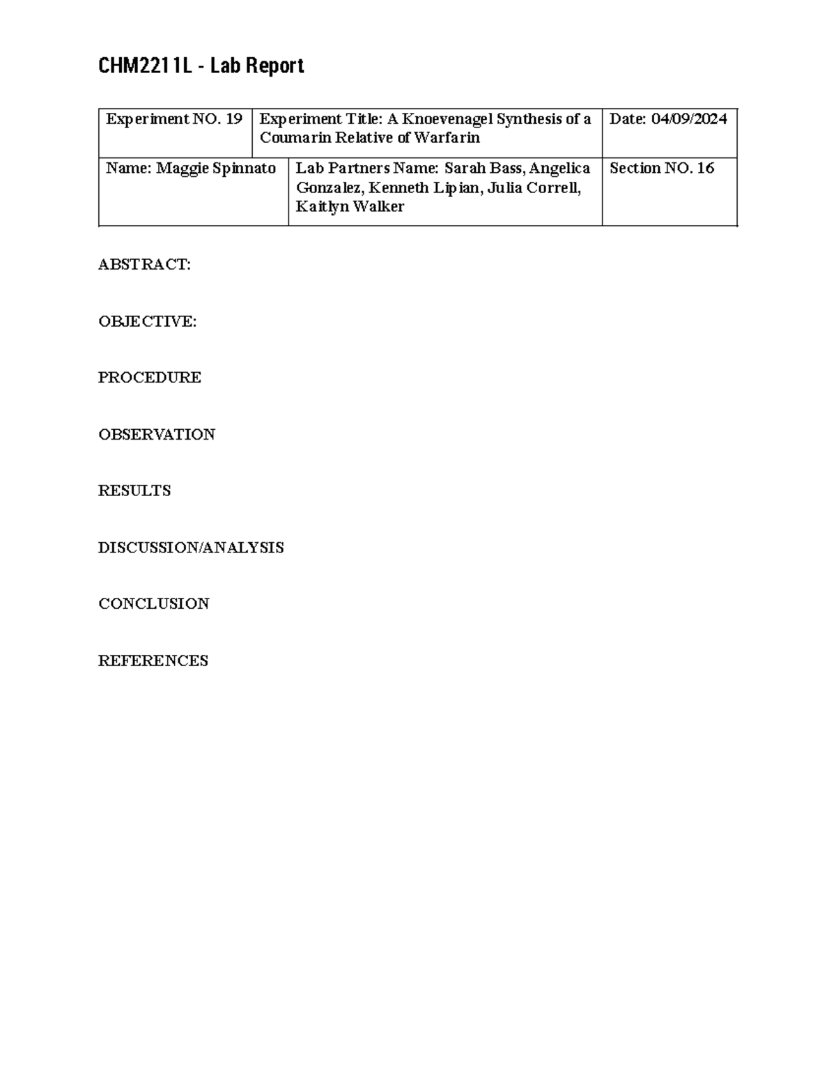 Postlab - Pre Lab Organic Chemistry 2 - CHM2211L - Lab Report ...