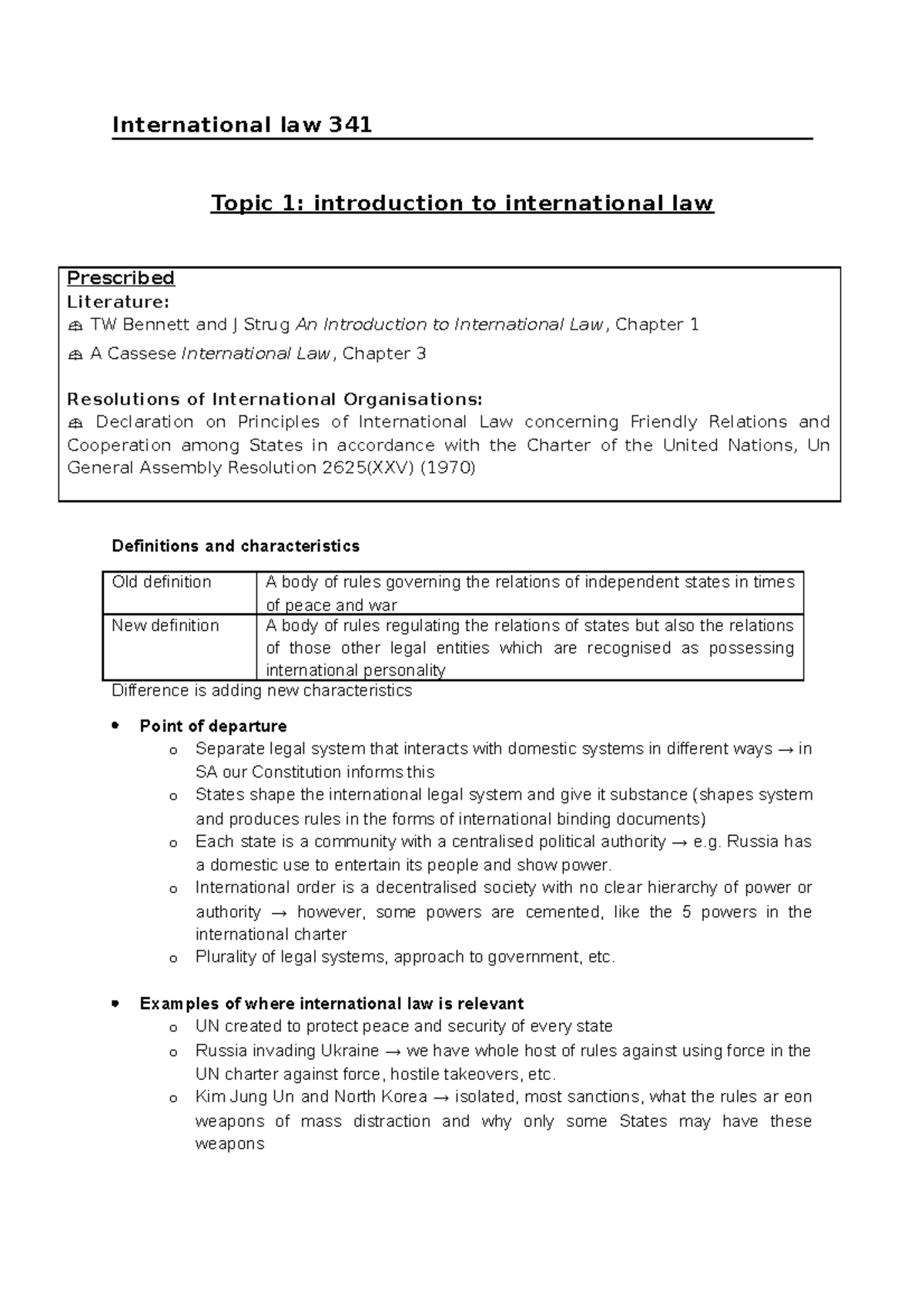 Theme 1 - International law 341 Topic 1: introduction to international ...