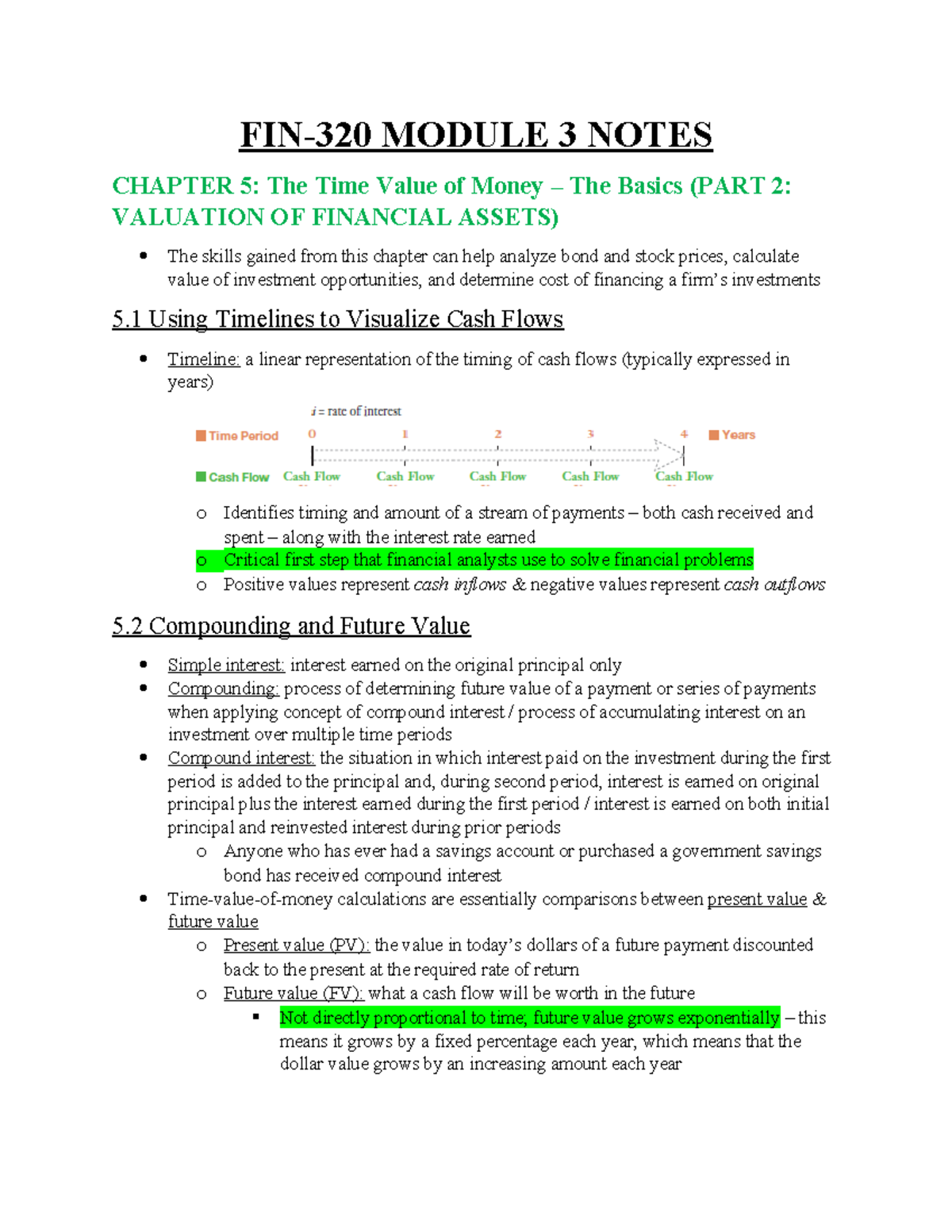 FIN-320 Module 3 Notes - FIN-320 MODULE 3 NOTES CHAPTER 5: The Time ...