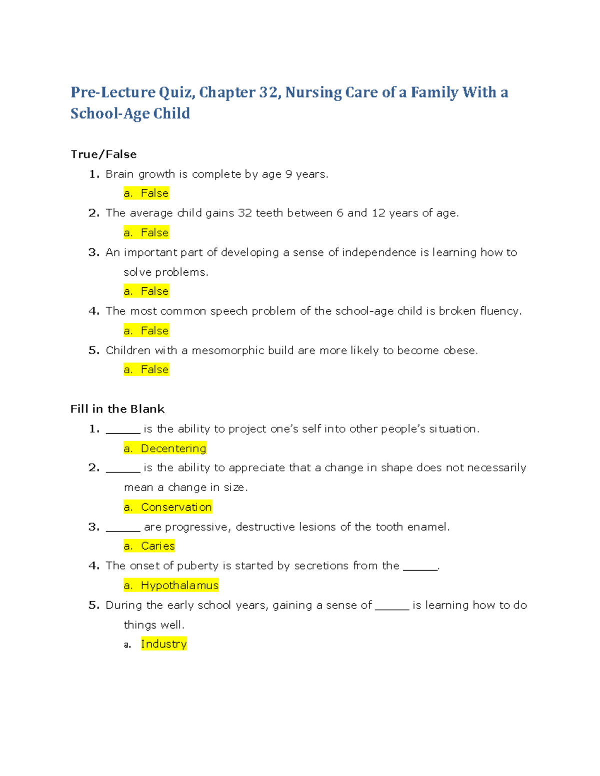 The Point Pre-Lecture Quizzes - Pre-Lecture Quiz, Chapter 32, Nursing ...