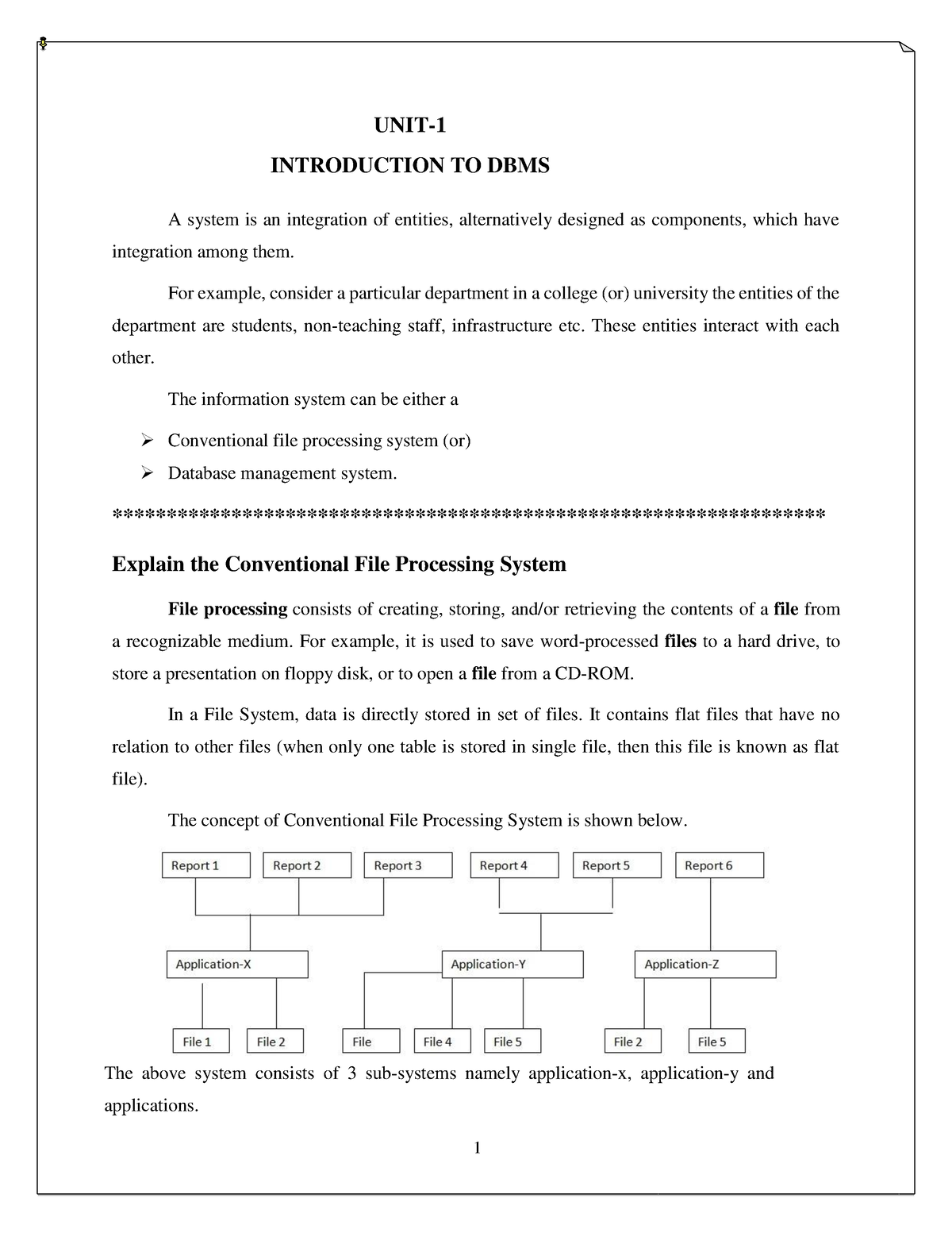 Dbms U-1 - Dbms Unit 1 Notes - UNIT- INTRODUCTION TO DBMS A System Is ...