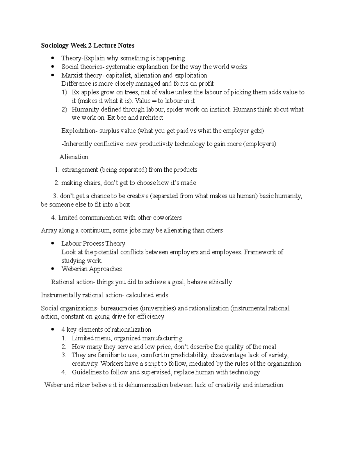 Sociology Lecture 2 notes - Sociology Week 2 Lecture Notes Theory ...