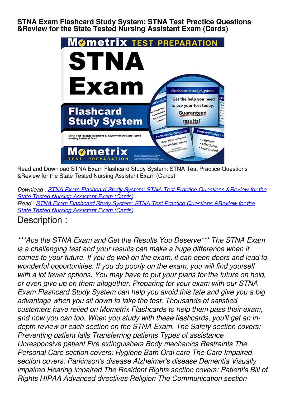 PDF/READ/DOWNLOAD STNA Exam Flashcard Study System STNA Test Practice