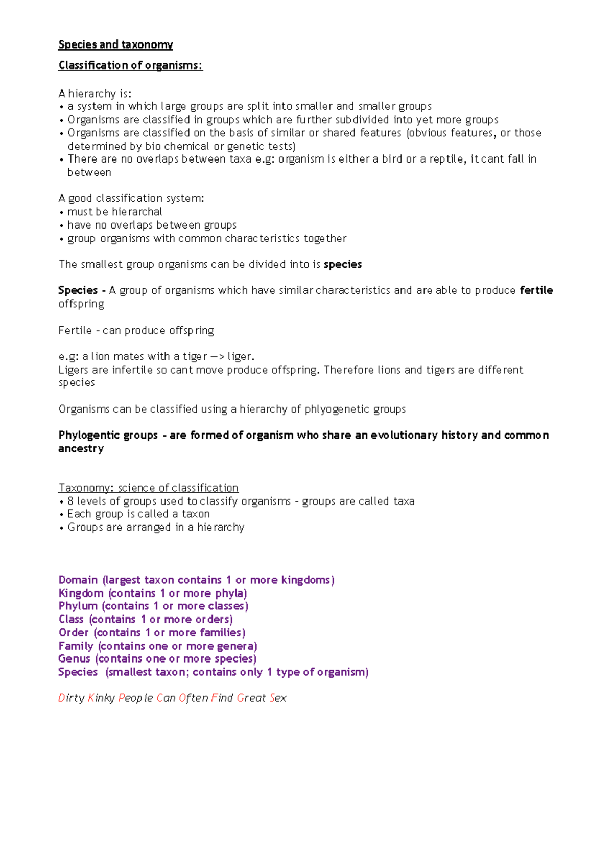Species and taxonomy 4 - in depth notes - Classification of organisms ...