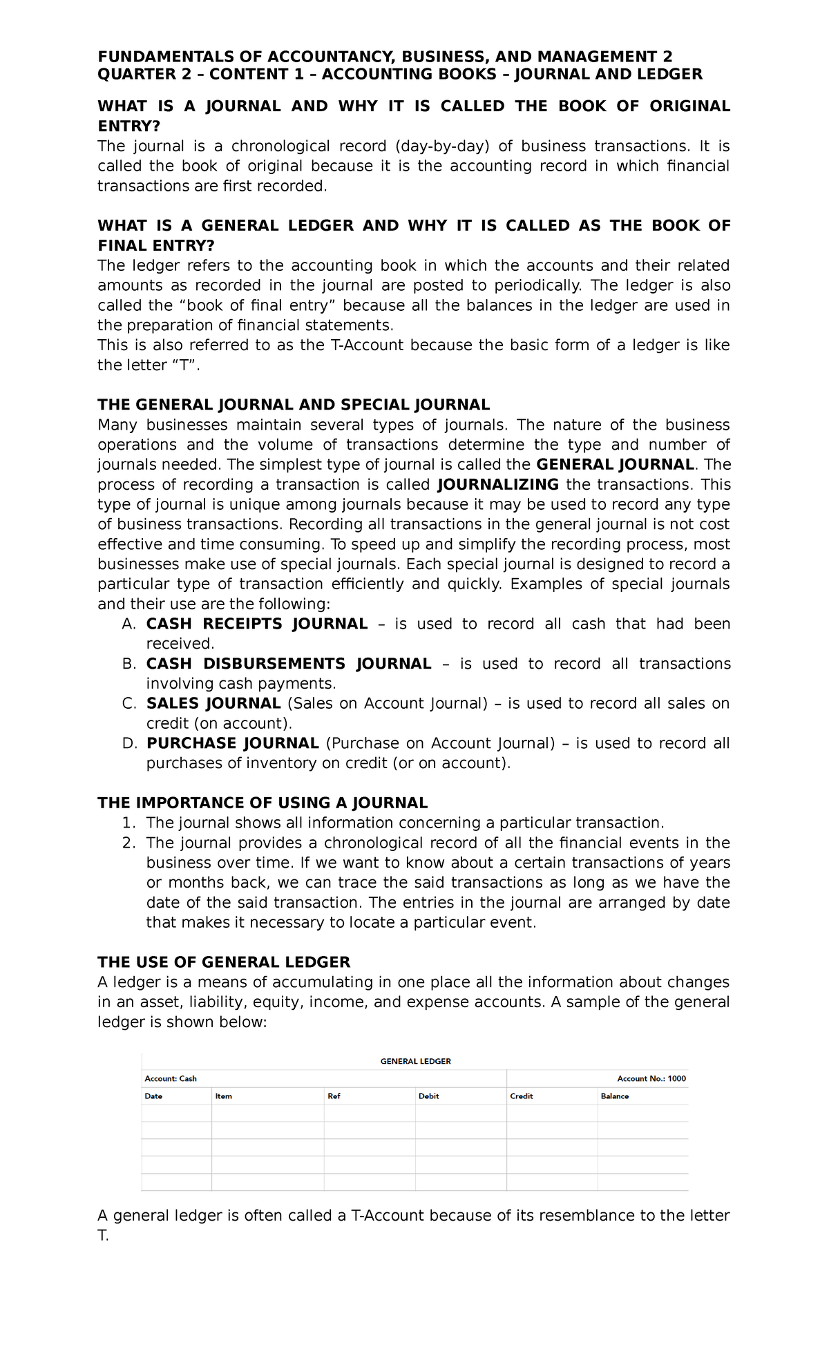 Q2 - Content 1 - Review of Accounting Books - QUARTER 2 – CONTENT 1 ...