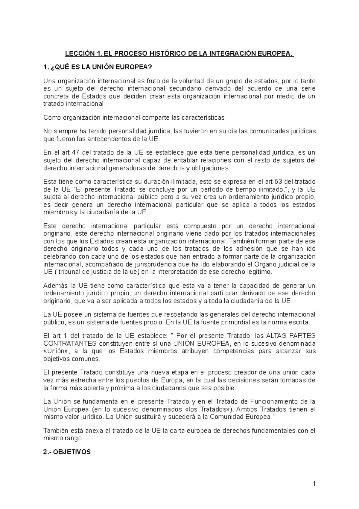 Lección 1 - Tardes - LECCIÓN 1. EL PROCESO HISTÓRICO DE LA INTEGRACIÓN ...