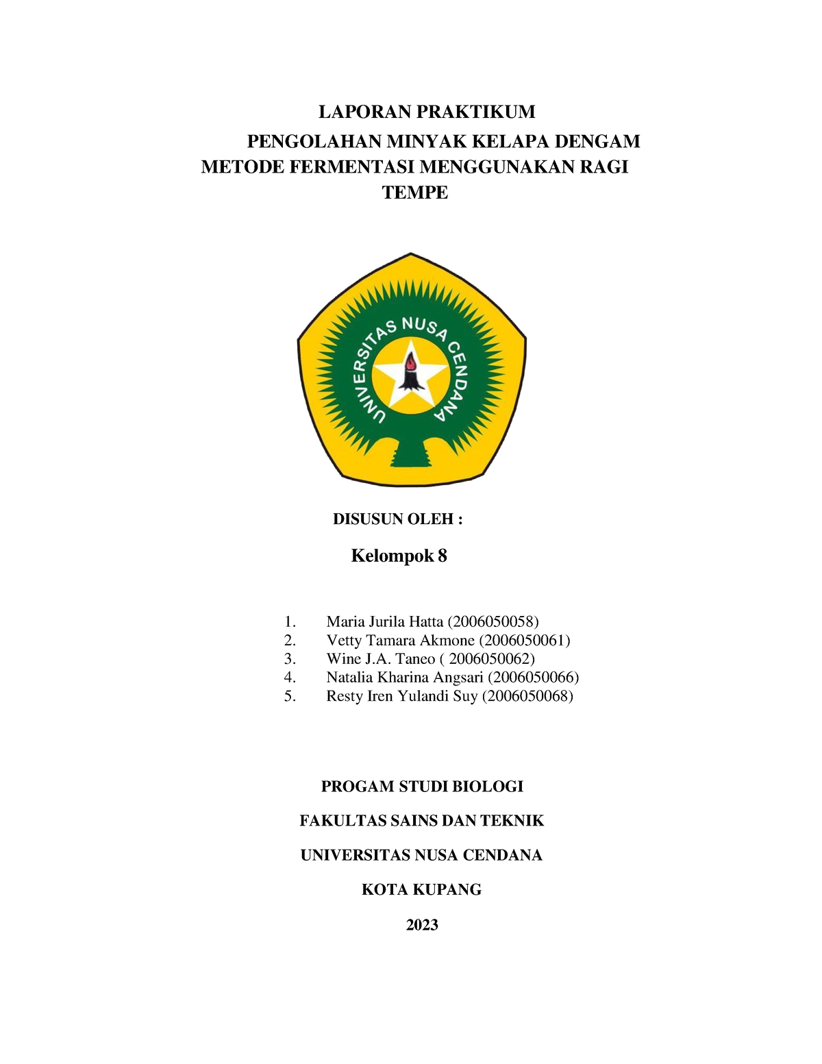 Laporan Praktikum Mikro Pangan Laporan Praktikum Pengolahan Minyak Kelapa Dengam Metode 8058