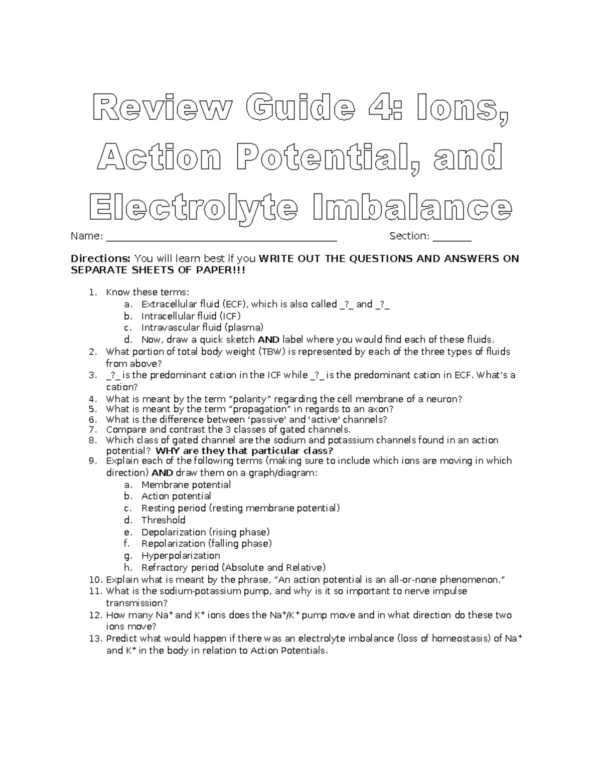 4 Ions, Actional Potential Review Guidemw 2022 - Name: - Studocu