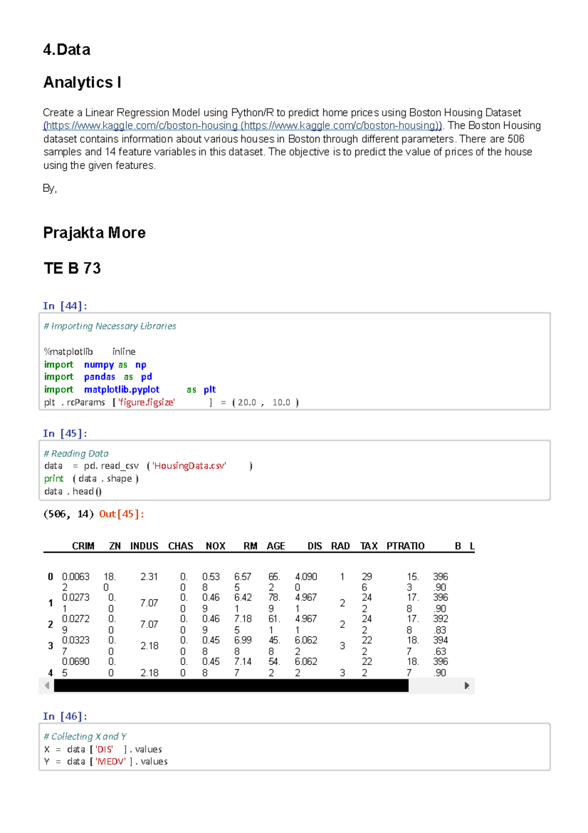 Assignment 4 dsbd - kuylkjhk,hhjfj - 4 Analytics I Create a Linear ...