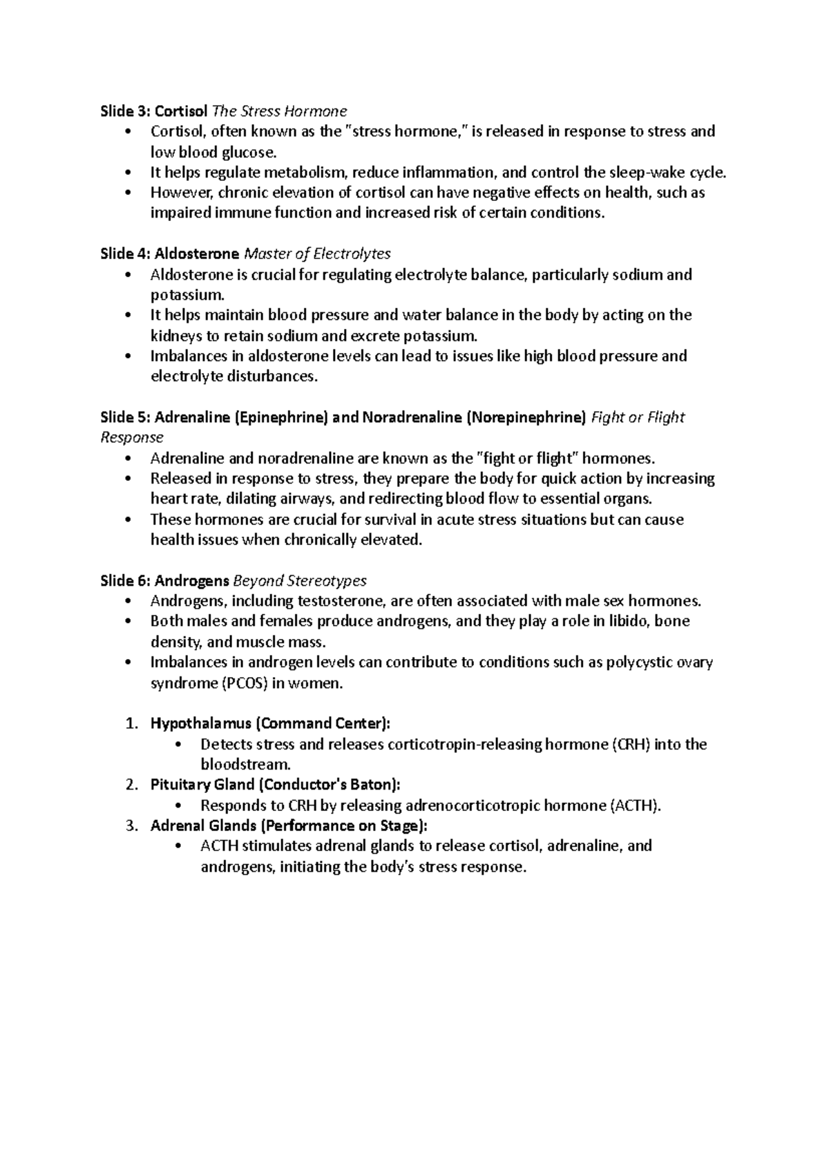 Hormones from Adrenal Gland Script - Slide 3: Cortisol The Stress ...