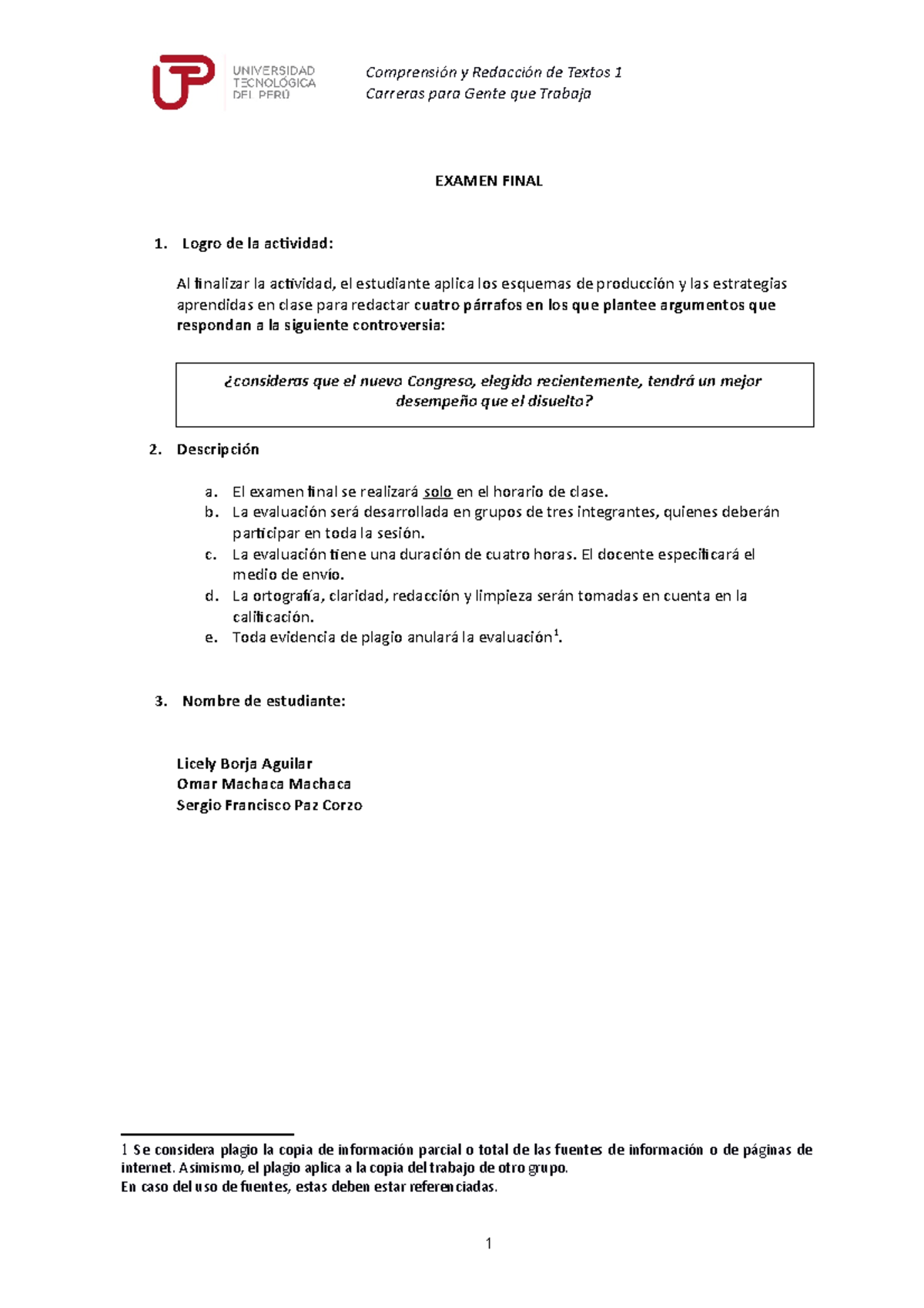 CRT1- Examen Final Textos 1 - CGT Marzo 2020 - Comprensión Y Redacción ...