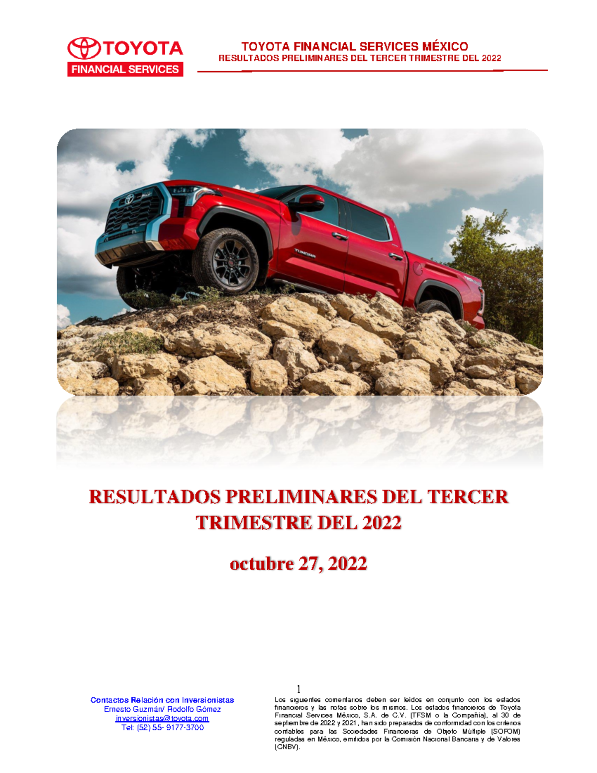 Toyota - Resultados Preliminares DEL Tercer Trimestre DEL 2022 ...