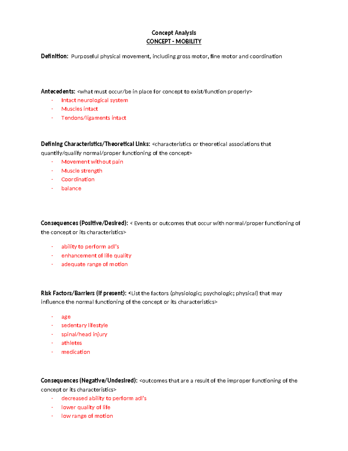 SV Concept Analysis Template Mobility Concept Analysis CONCEPT