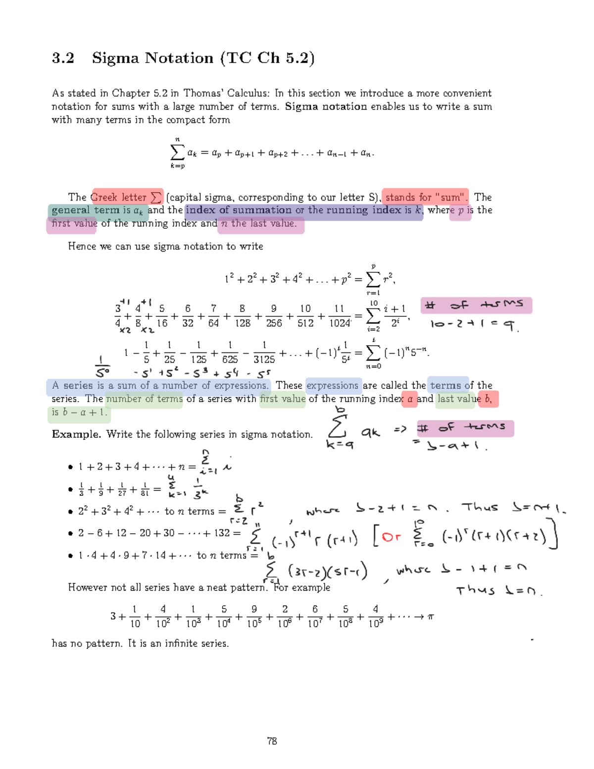 Block 2 Week 1 Lecture 2.1 and 2.2 Algebra Notes - 3 Sigma Notation (TC ...