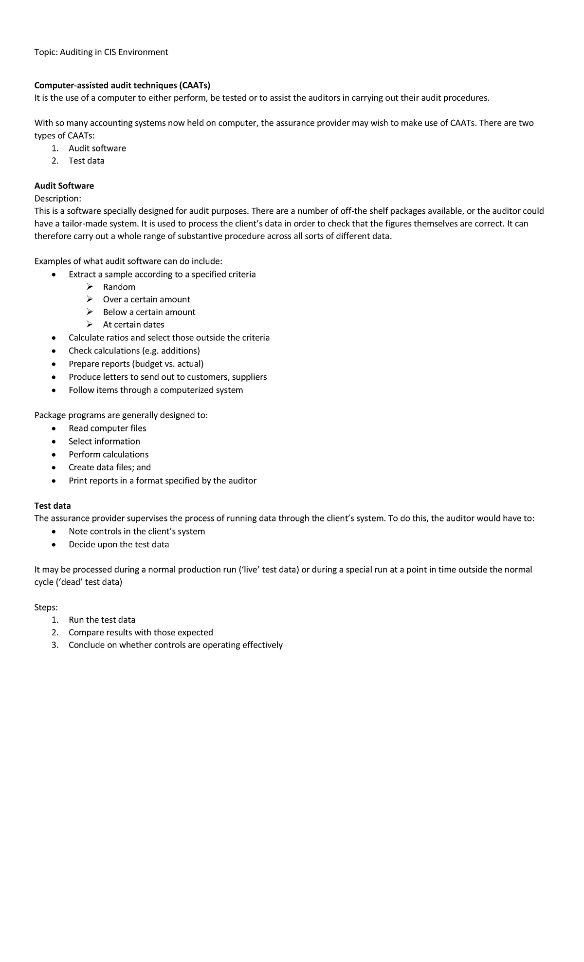 Auditing in CIS Environment - Computer-assisted audit techniques (CAATs ...