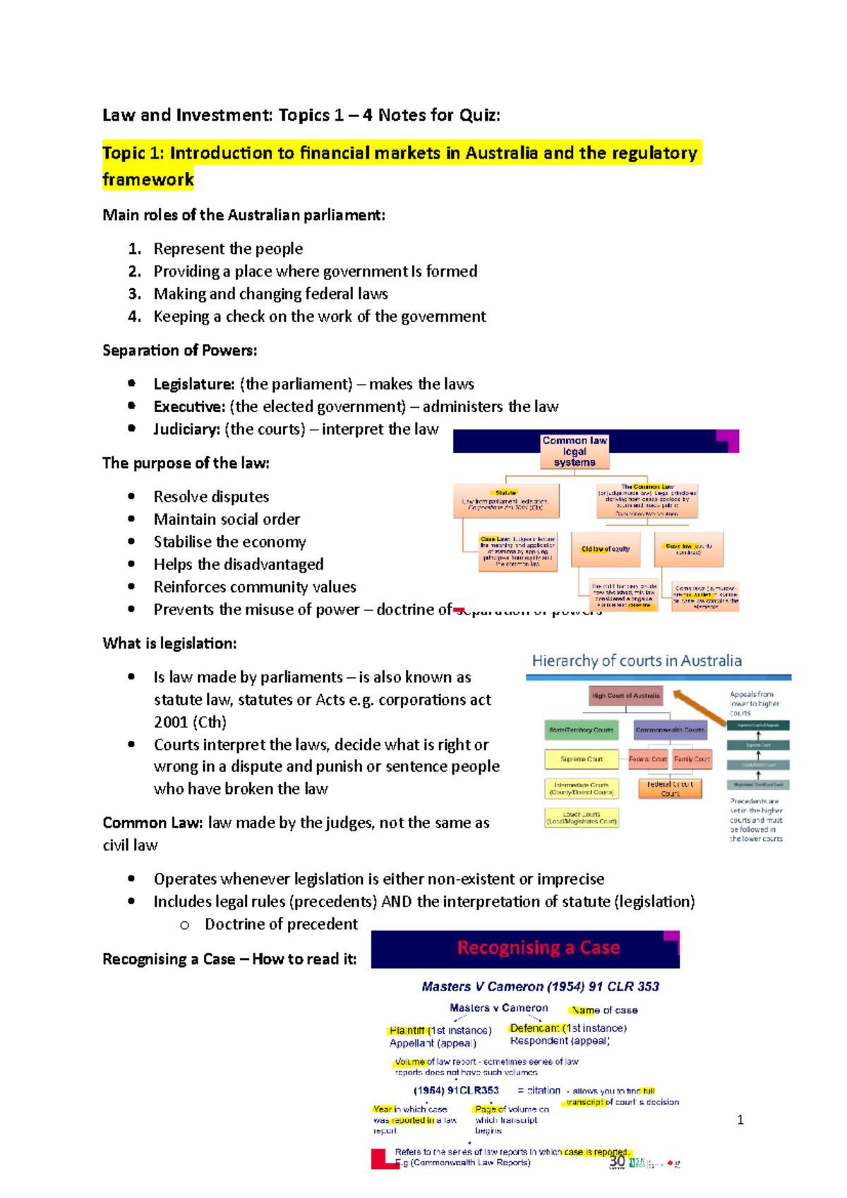 Law Notes Topics 1 - 6 - Law and Investment: Topics 1 – 4 Notes for ...