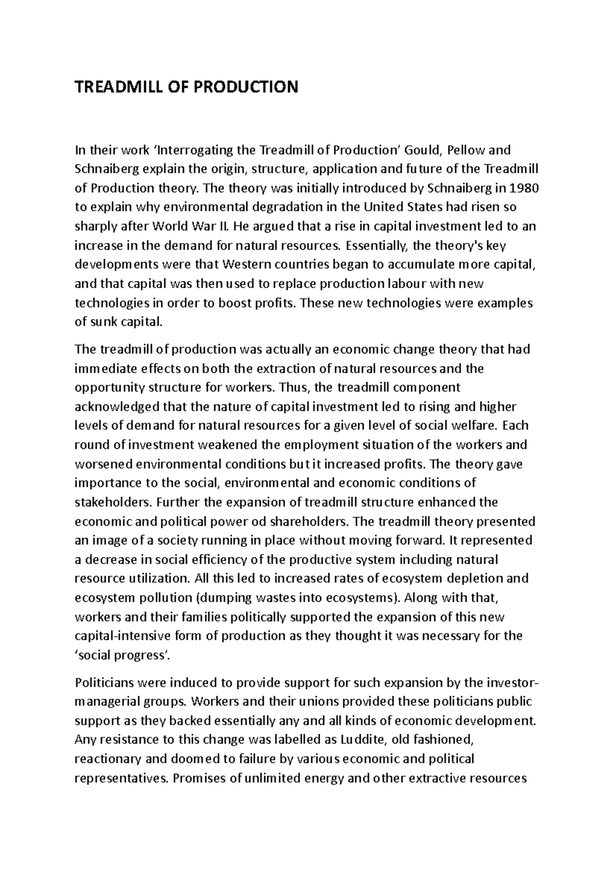 Treadmill OF Production TREADMILL OF PRODUCTION In their work