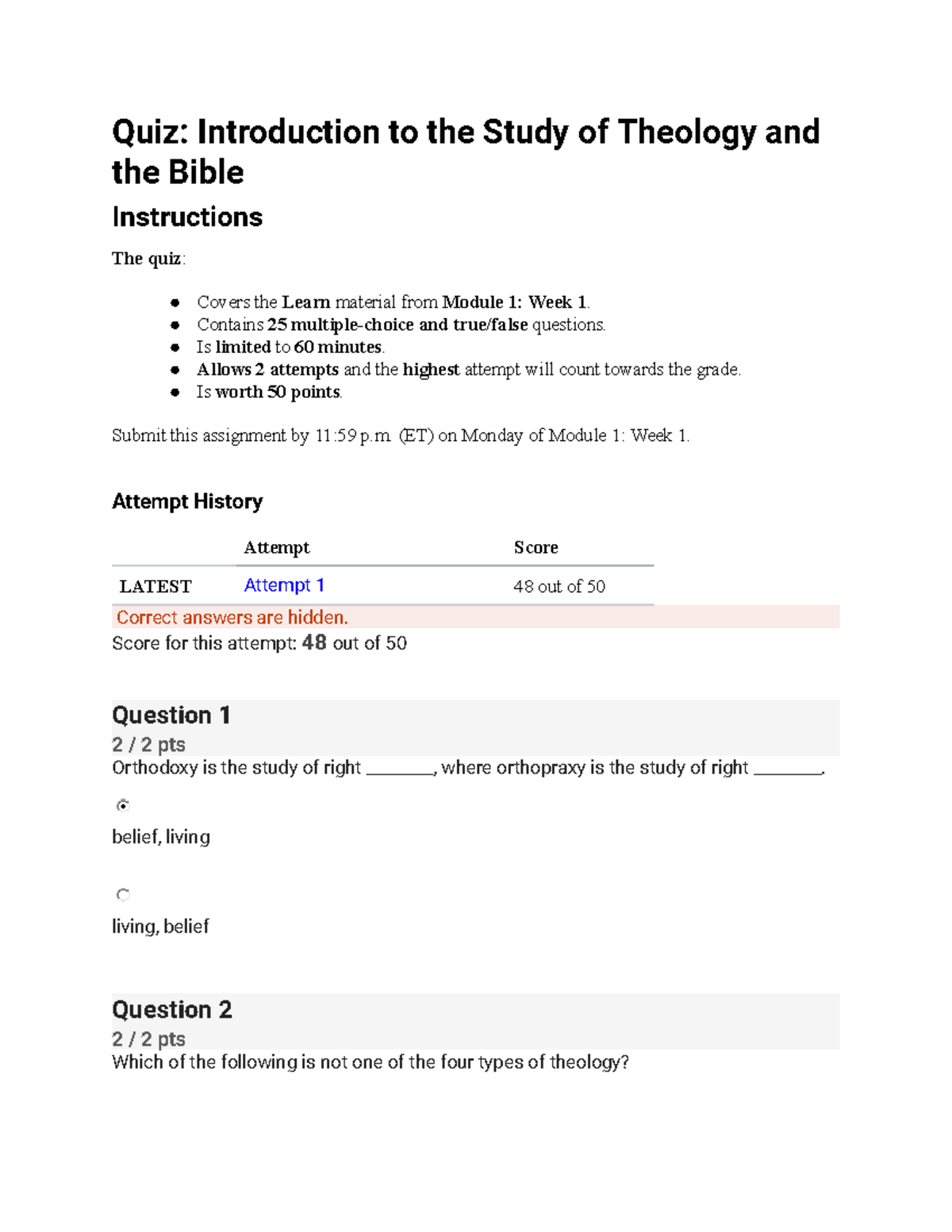 THEO 104 QUIZ 1 Introduction To The Study Of Theology And The Bible ...