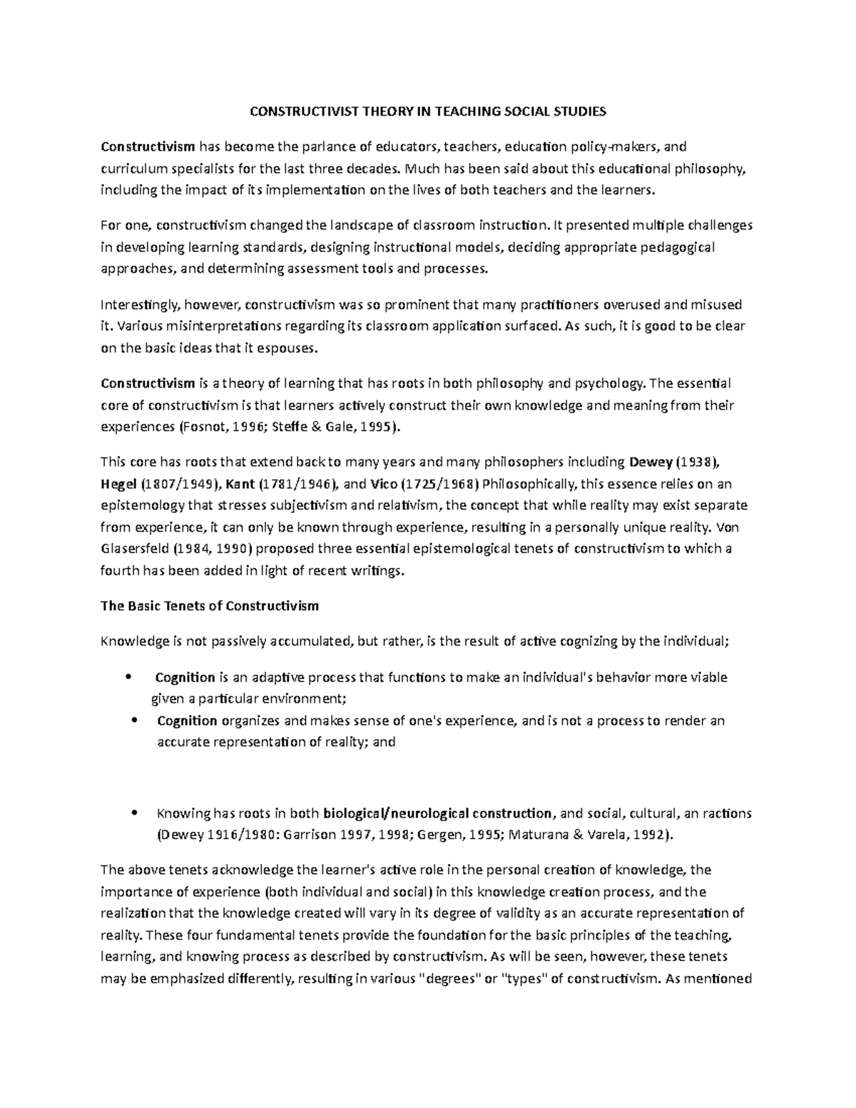 Constructivis Theory in Teaching Social Studies - CONSTRUCTIVIST THEORY ...
