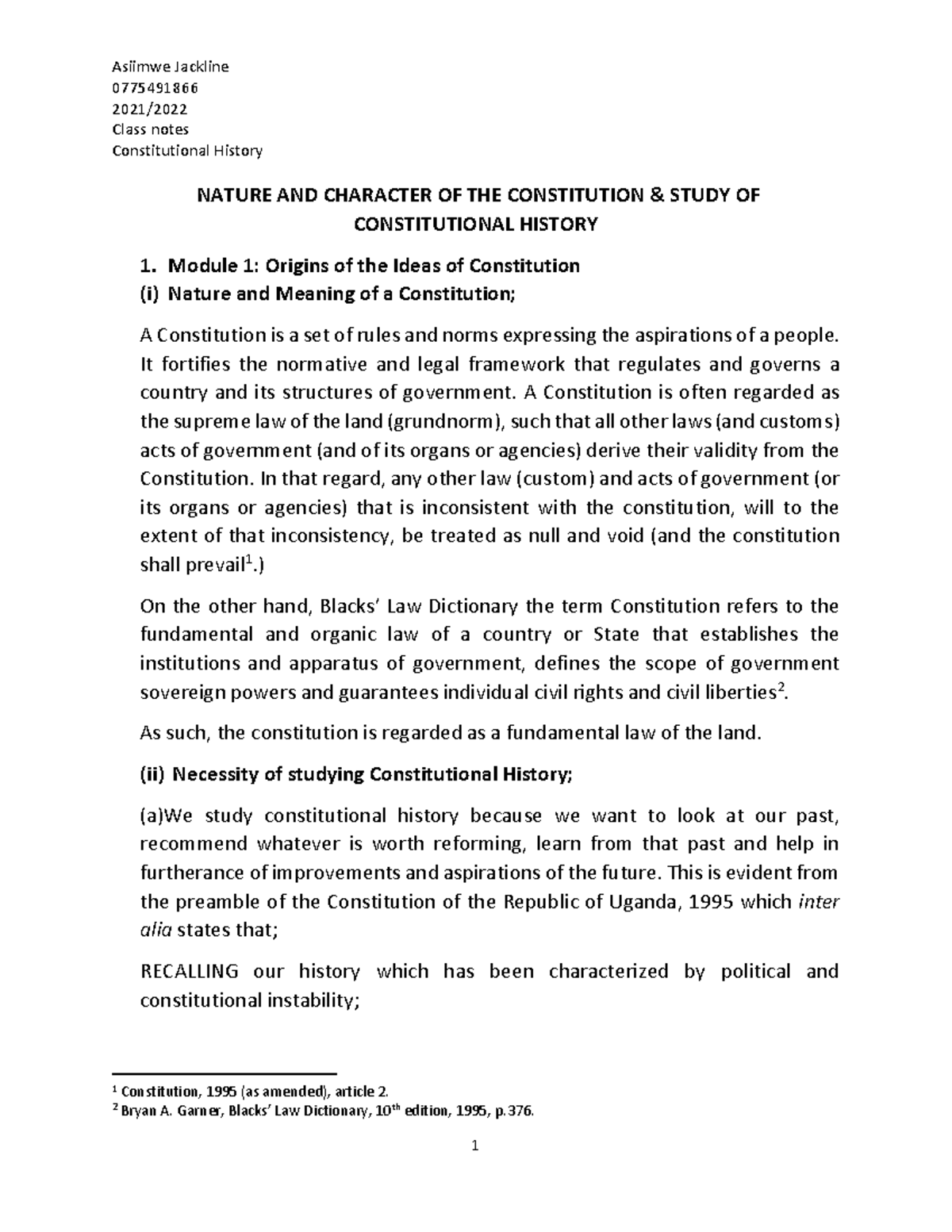 Notes Constitutional Hist Finale A 12 - 0775491866 2021/ Class notes ...
