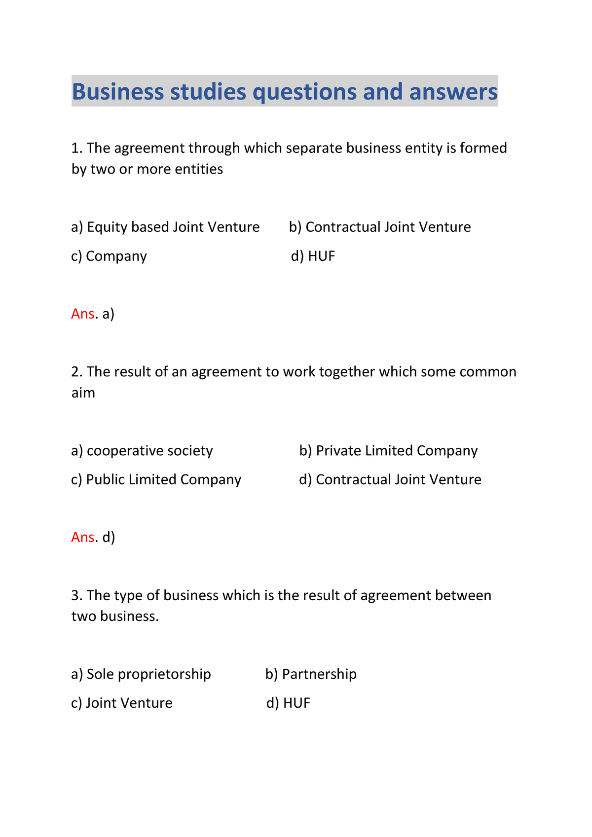 business essay questions and answers