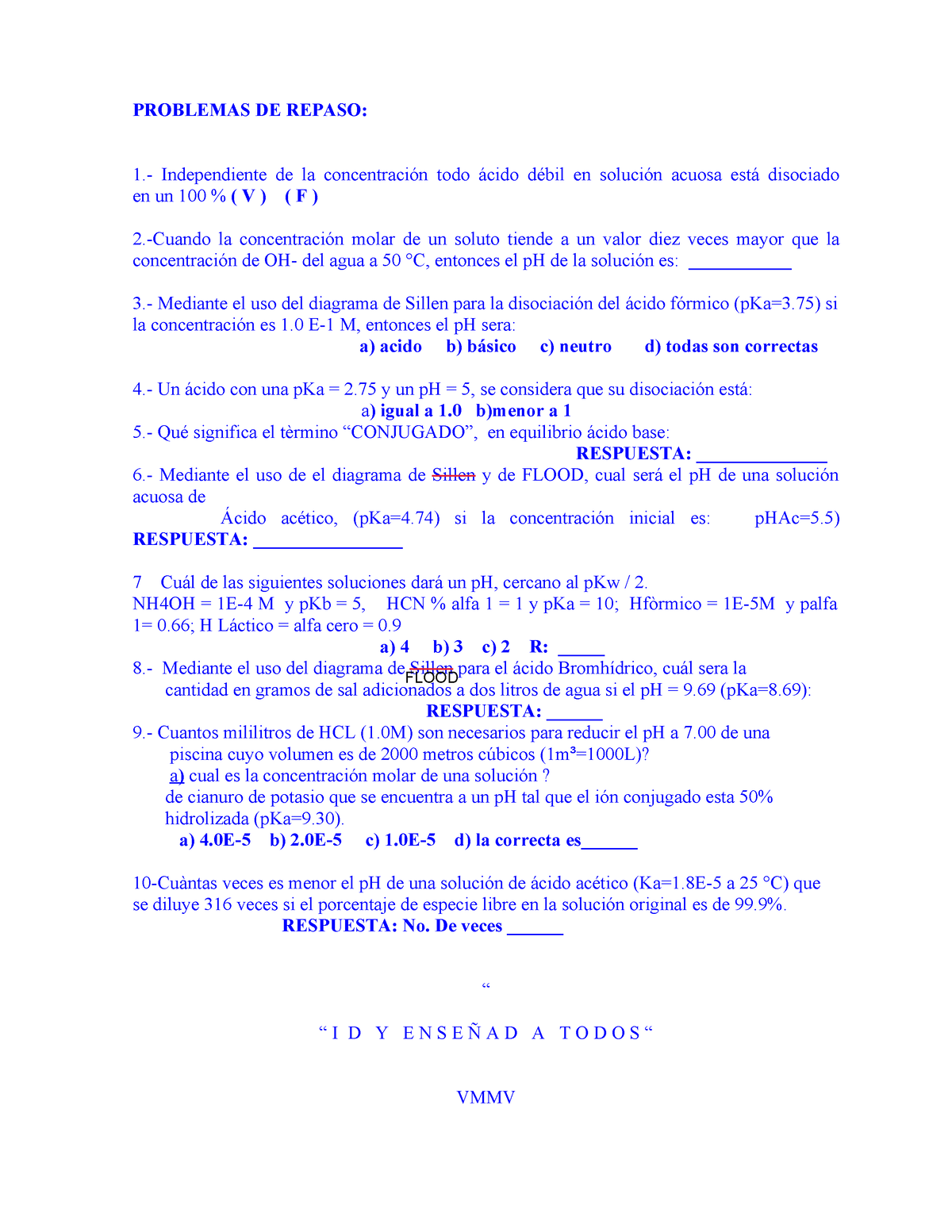 Ejercicios A Cuali Repaso Problemas De Repaso 1 Independiente De La Concentracion Todo Acido Studocu