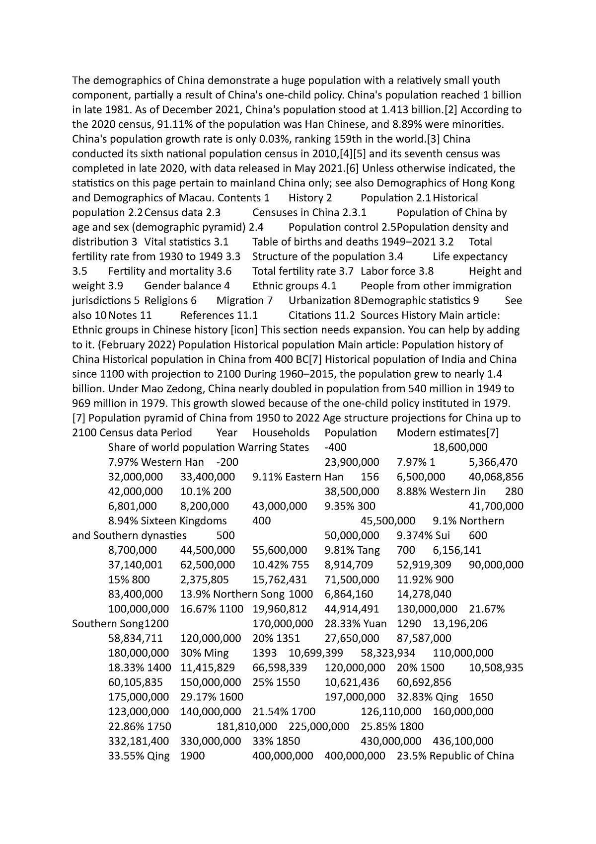 china population essay