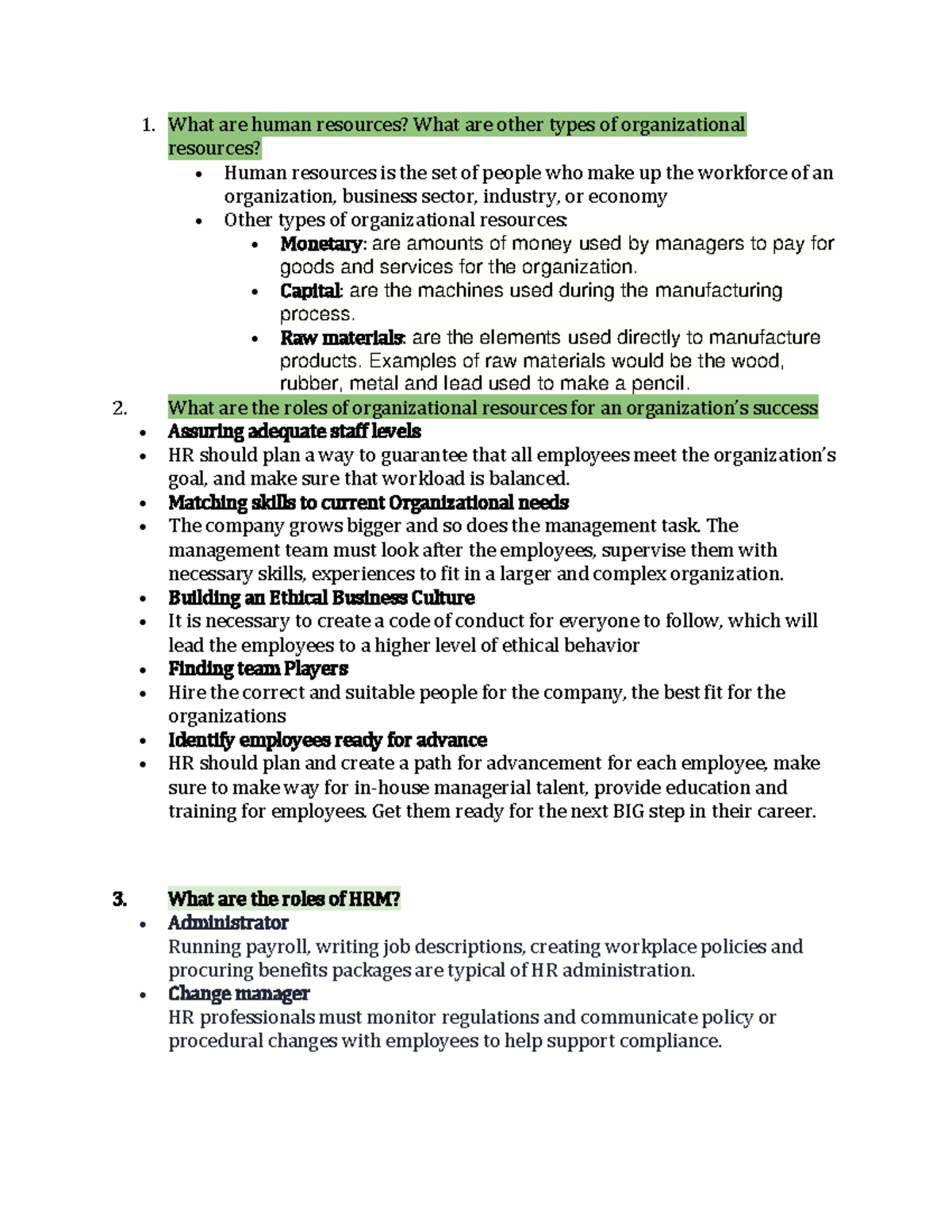HRM discussion What are human resources? What are other types of
