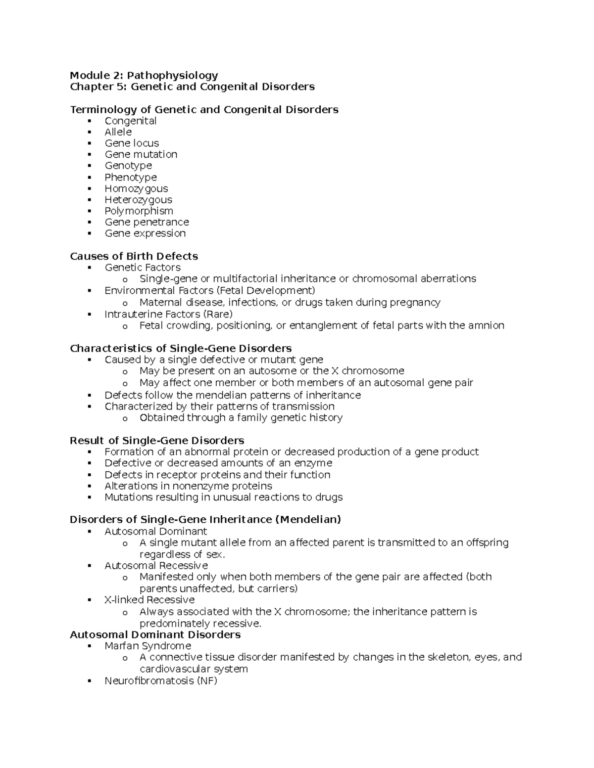 Ch5Notes - Module 2: Pathophysiology Chapter 5: Genetic and Congenital ...
