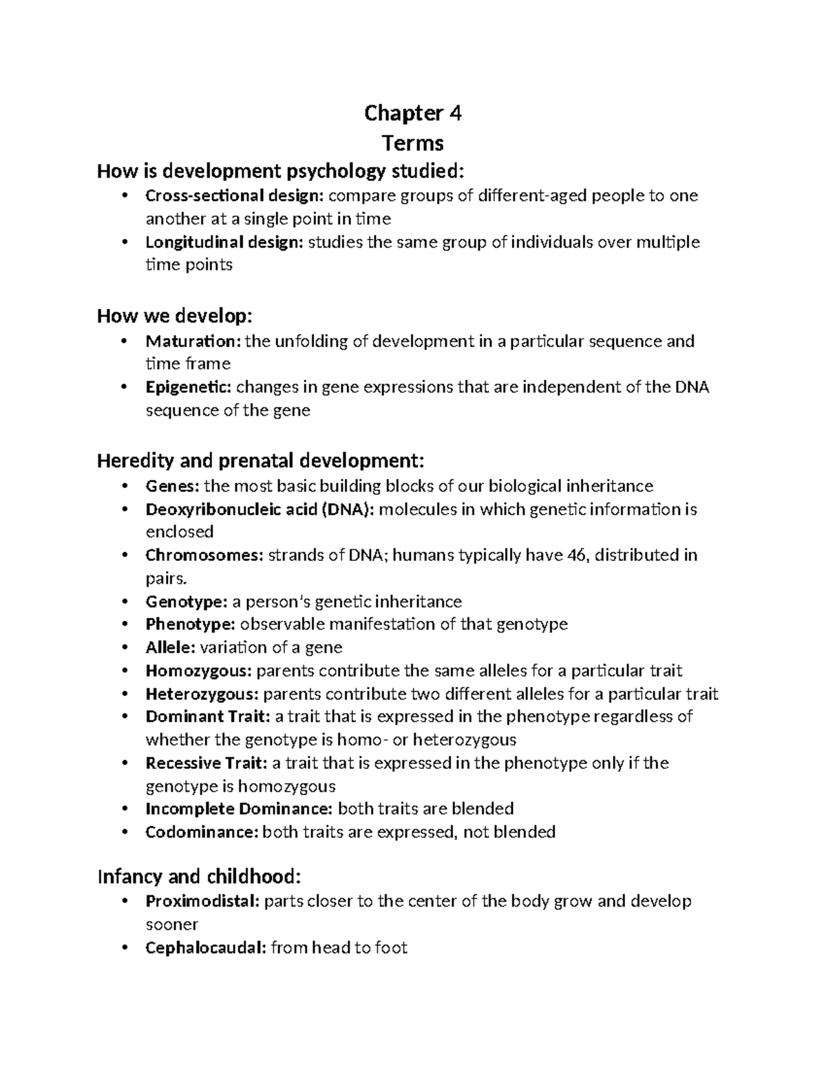Chapter 4 Terms Chapter 4 Terms How is development psychology studied • Crosssectional
