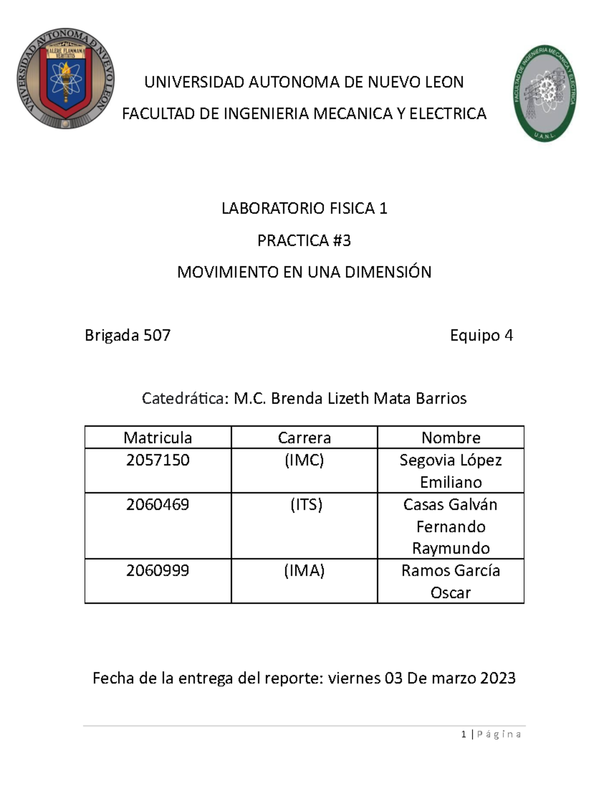 P3 507 Equipo#4 - PRACTICA 3 DE FISICA LABORATORIO 1 FIME - UNIVERSIDAD ...