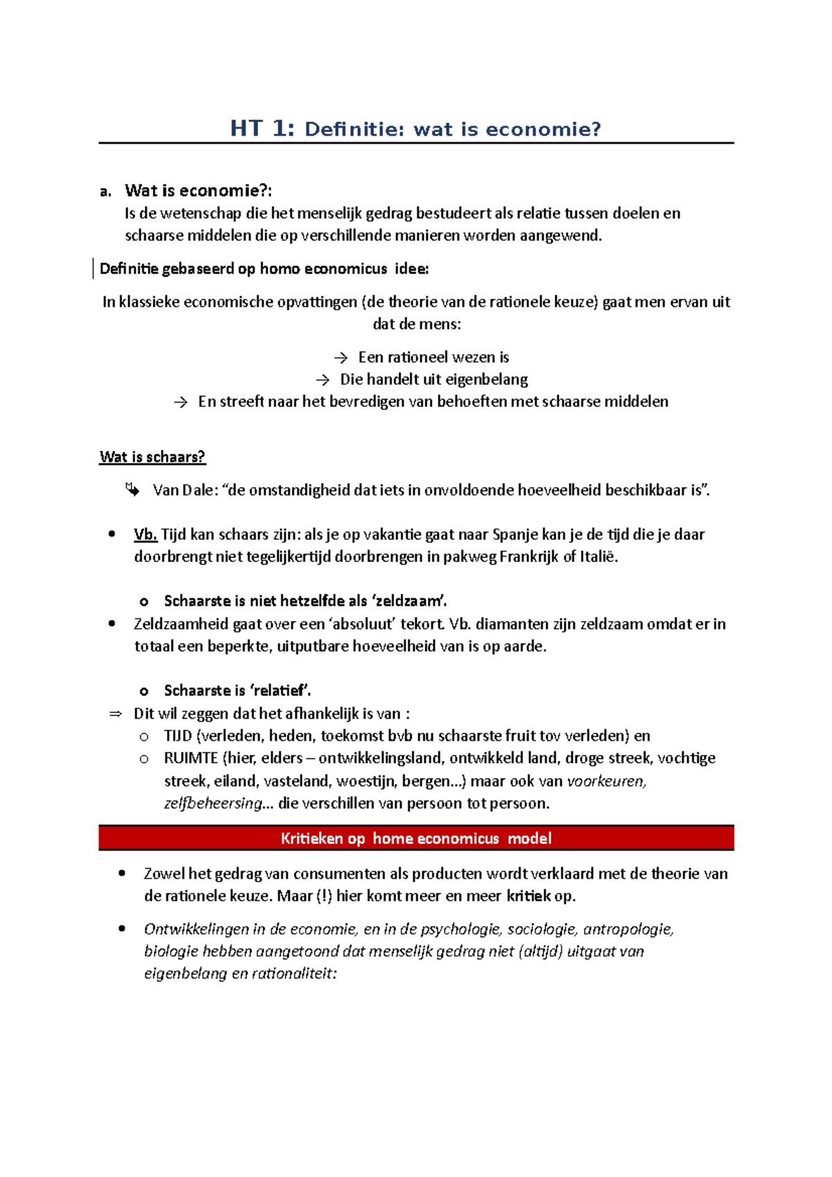 Copie de Economie samenvatting HT 1 Definitie wat is economie? a
