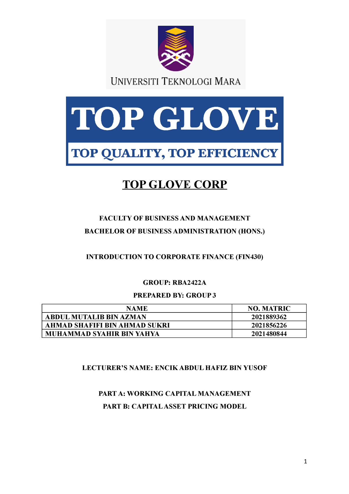 top glove strategic management assignment