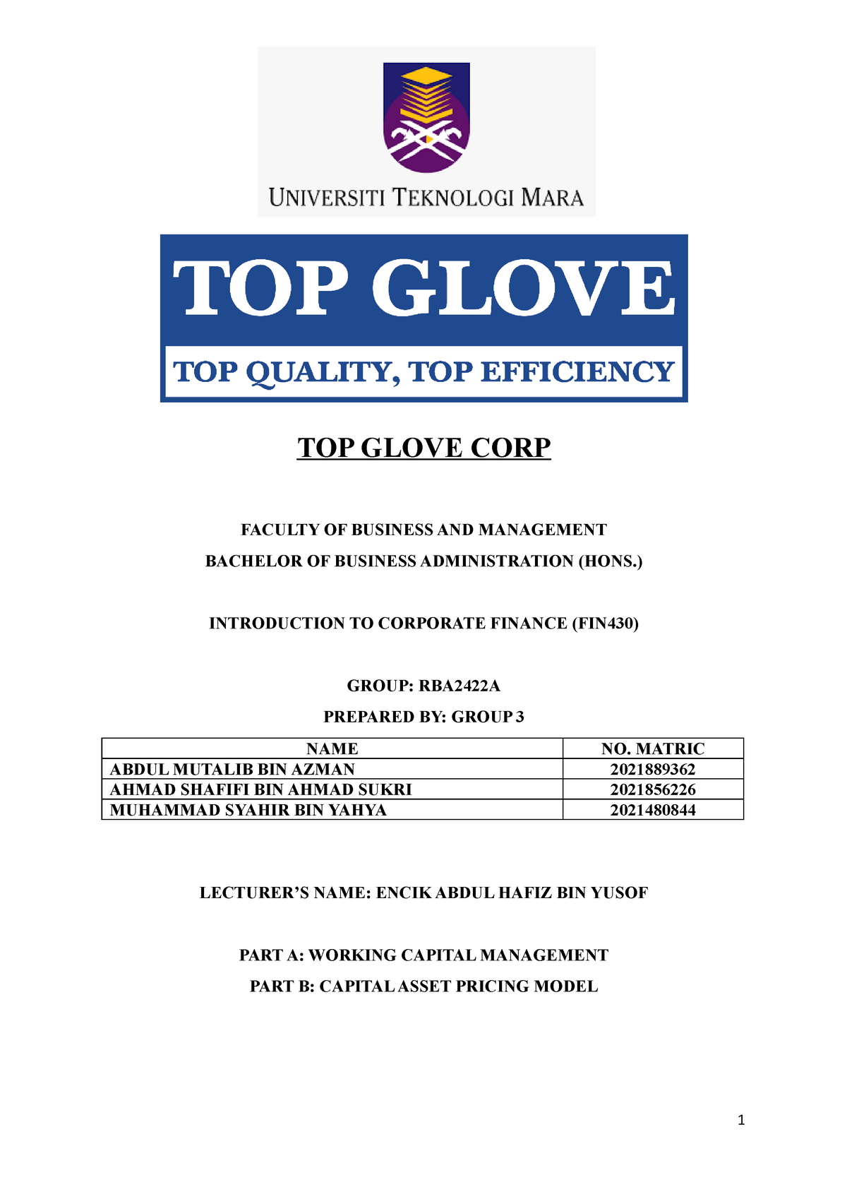 top glove assignment