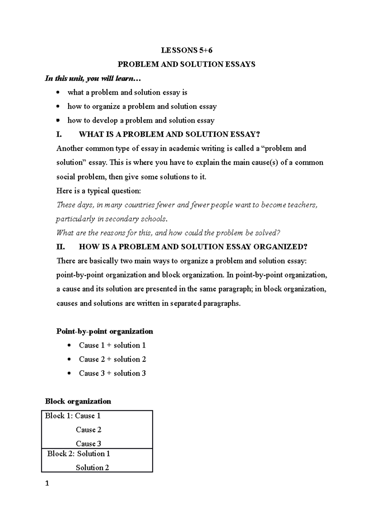 problem solution essays for middle school