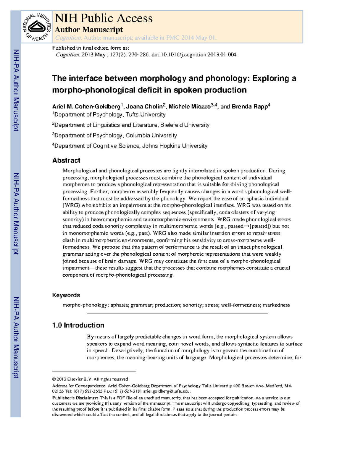 The interface between morphology and phonology - Cohen-Goldberg 1 ...