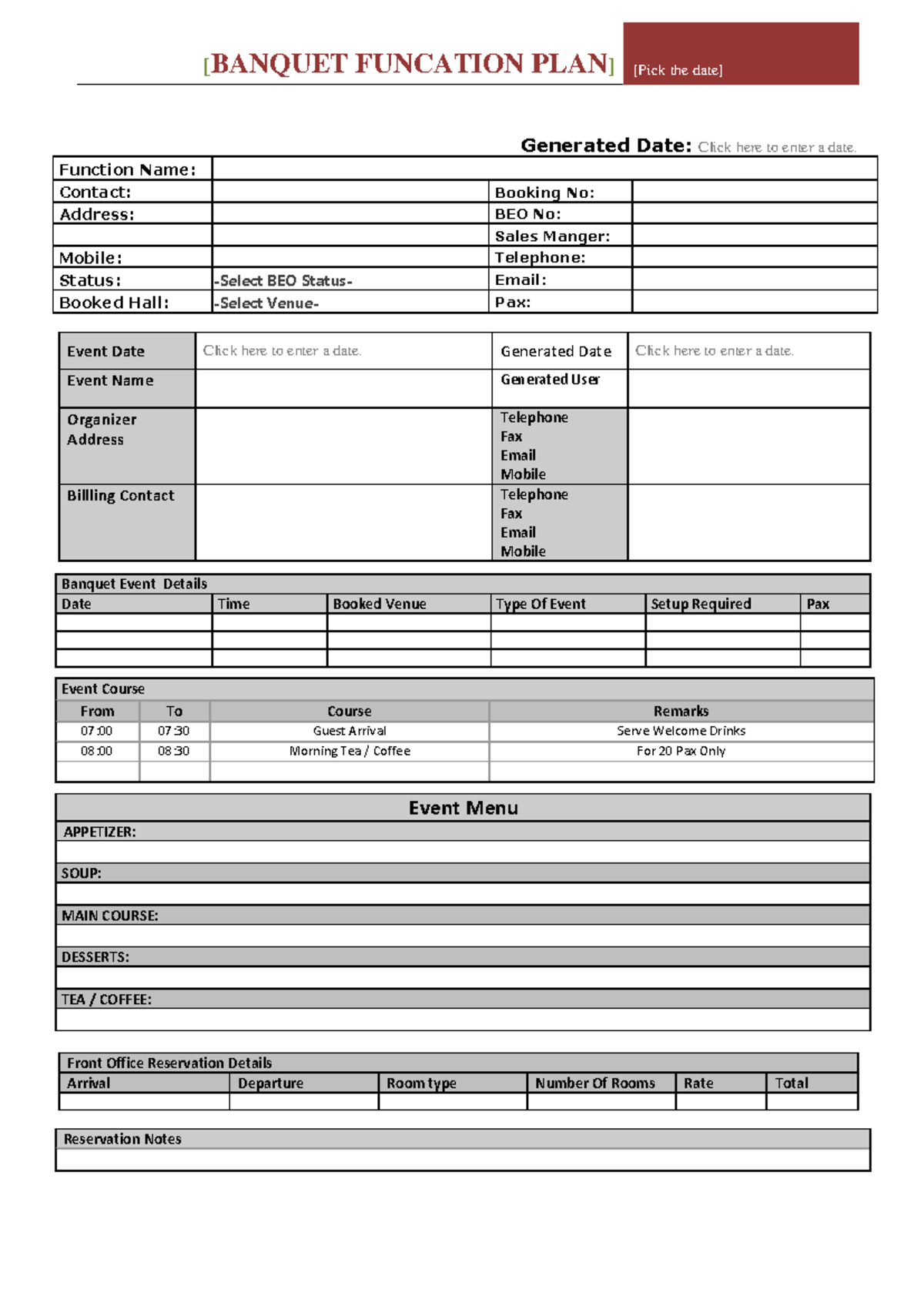 Event managemnt (HMT804) - [BANQUET FUNCATION PLAN] [Pick the date ...