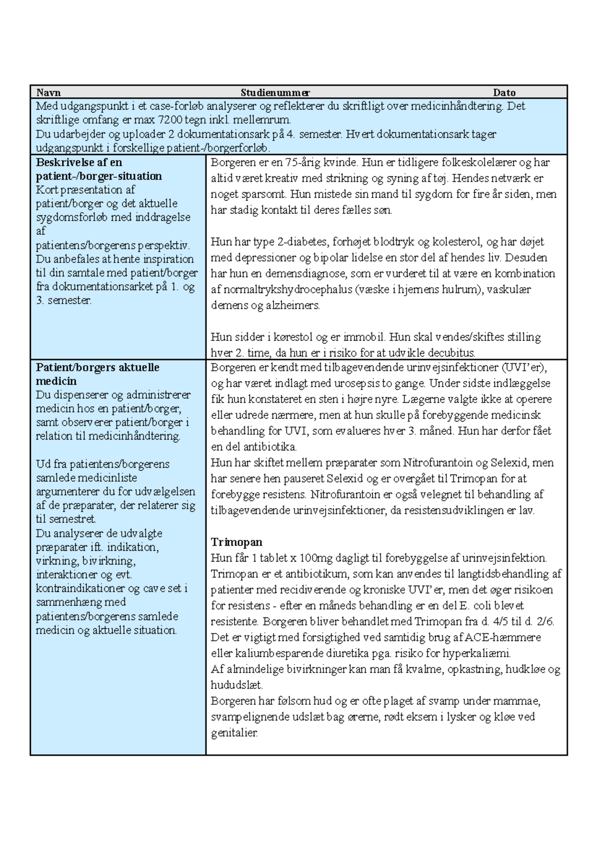 Medicinlogbog 4. Semester - Navn Studienummer Dato Med Udgangspunkt I ...