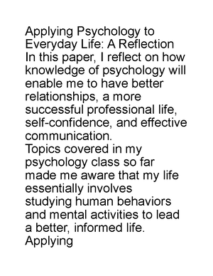 Applying Psychology to Everyday Life A Reflection - This measure will ...